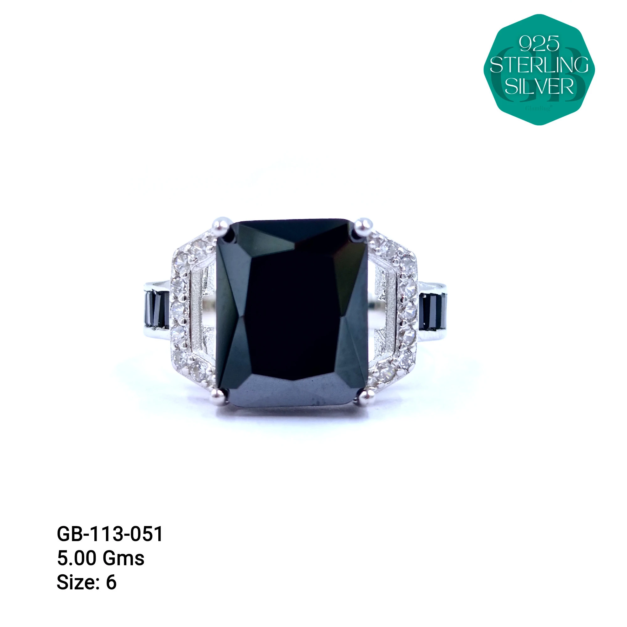 CZ BAGUETTE COL. CHOPARD RING - Premium 925 Silver Jewellery - SKU: GB-113-051 - Hyderabad Silver Importers