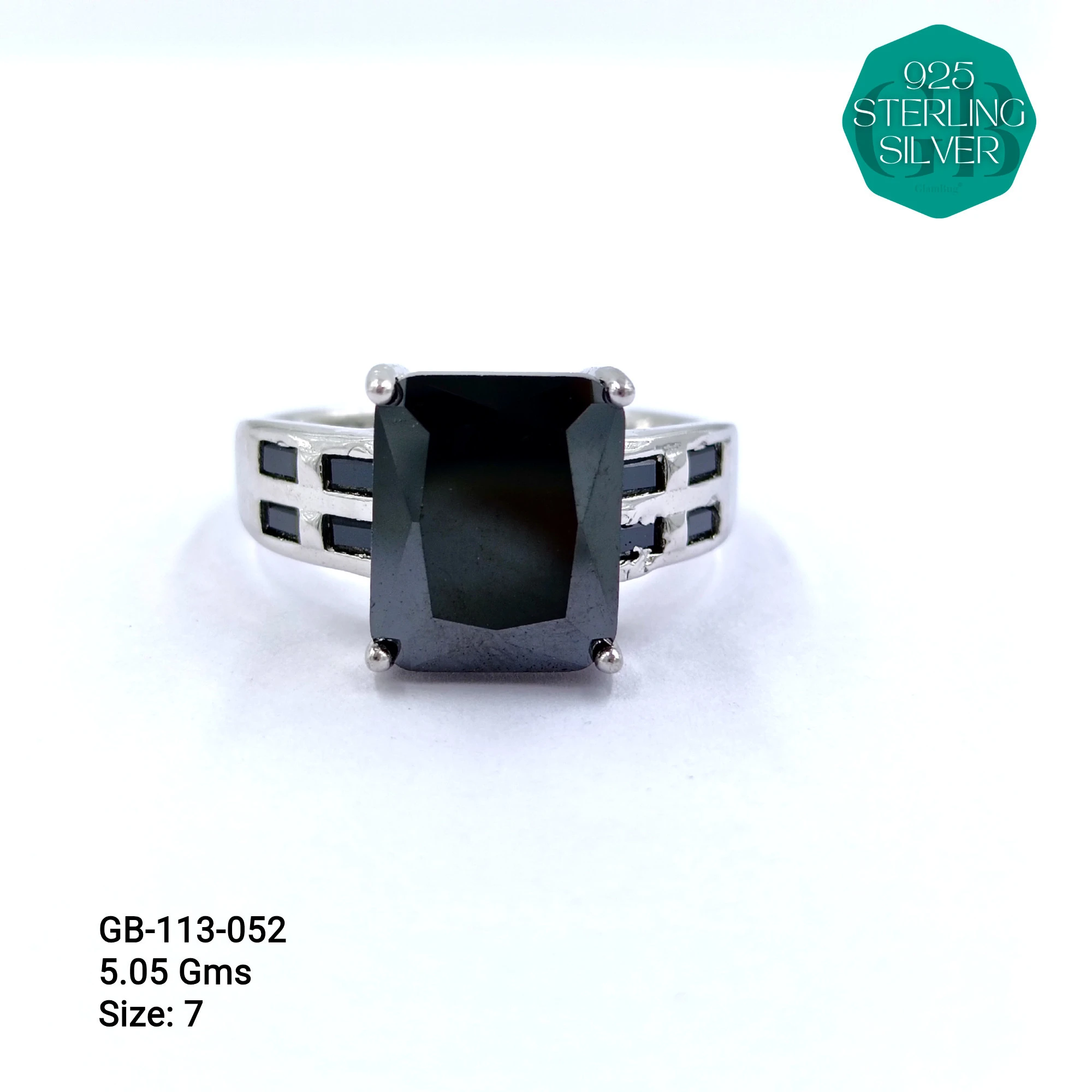 CZ BAGUETTE COL. CHOPARD RING - Premium 925 Silver Jewellery - SKU: GB-113-052 - Hyderabad Silver Importers