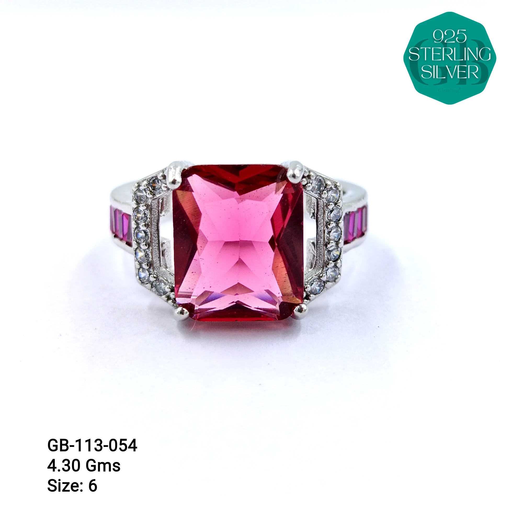 CZ BAGUETTE COL. CHOPARD RING - Premium 925 Silver Jewellery - SKU: GB-113-054 - Hyderabad Silver Importers