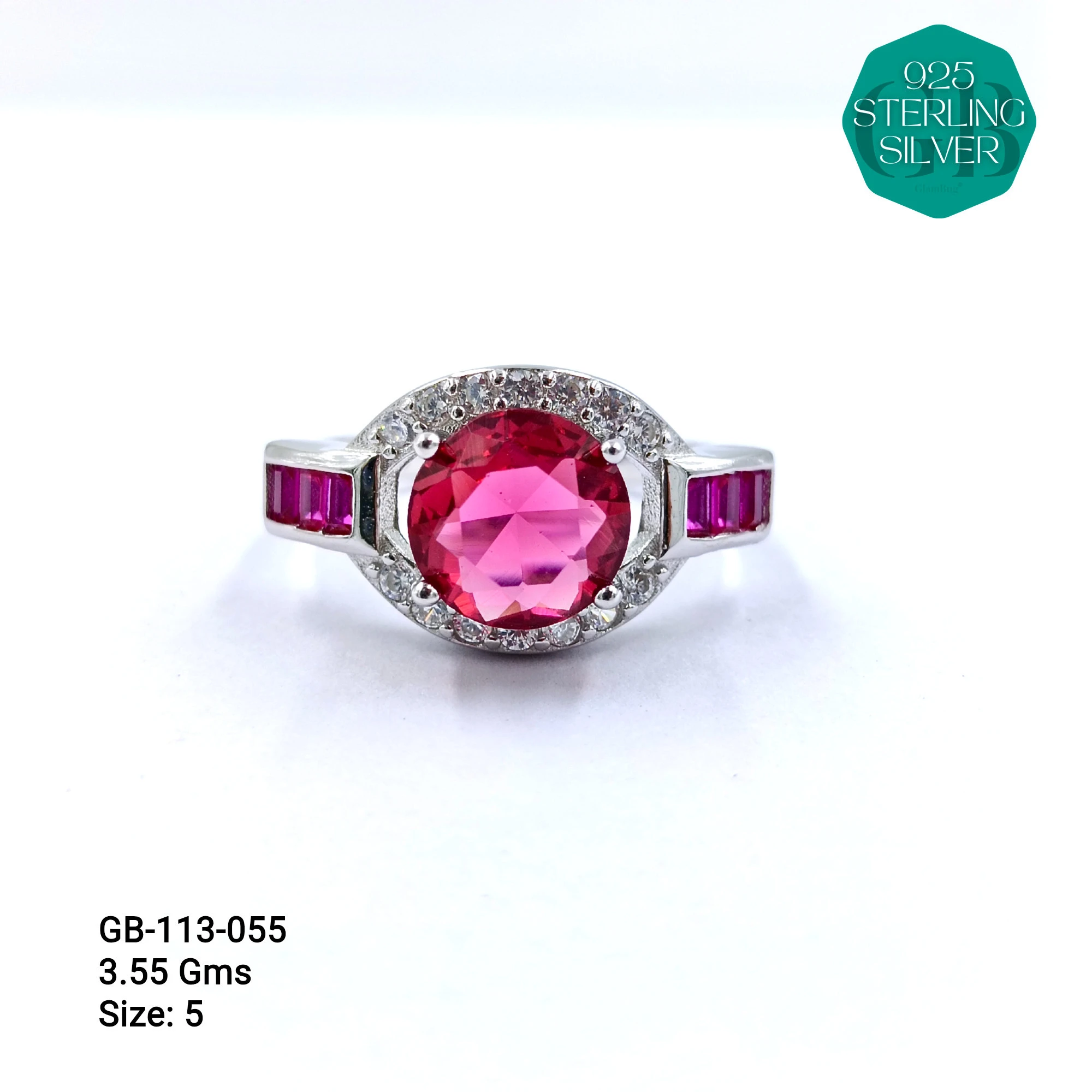 CZ BAGUETTE COL. CHOPARD RING - Premium 925 Silver Jewellery - SKU: GB-113-055 - Hyderabad Silver Importers