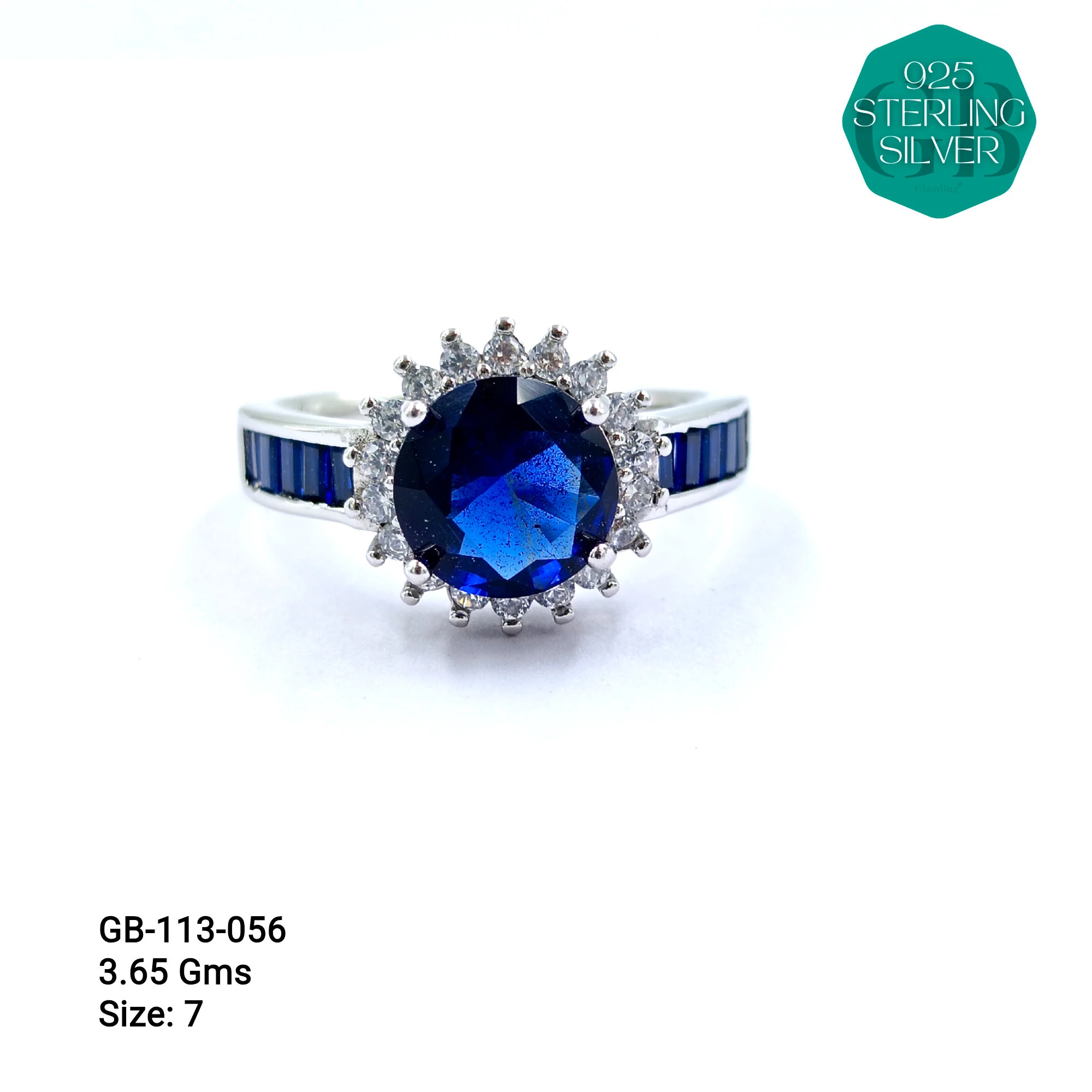 CZ BAGUETTE COL. CHOPARD RING - Premium 925 Silver Jewellery - SKU: GB-113-056 - Hyderabad Silver Importers