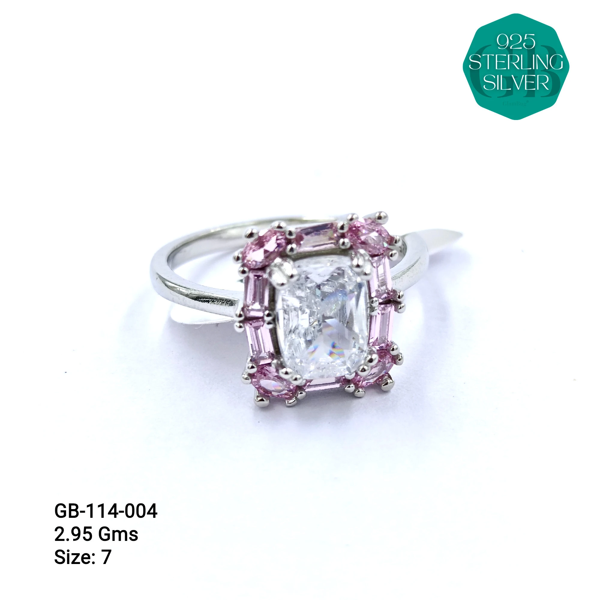 CZ SOLITAIRE SIDE COLOUR BAGUETTE RING - Premium 925 Silver Jewellery - SKU: GB-114-004 - Hyderabad Silver Importers