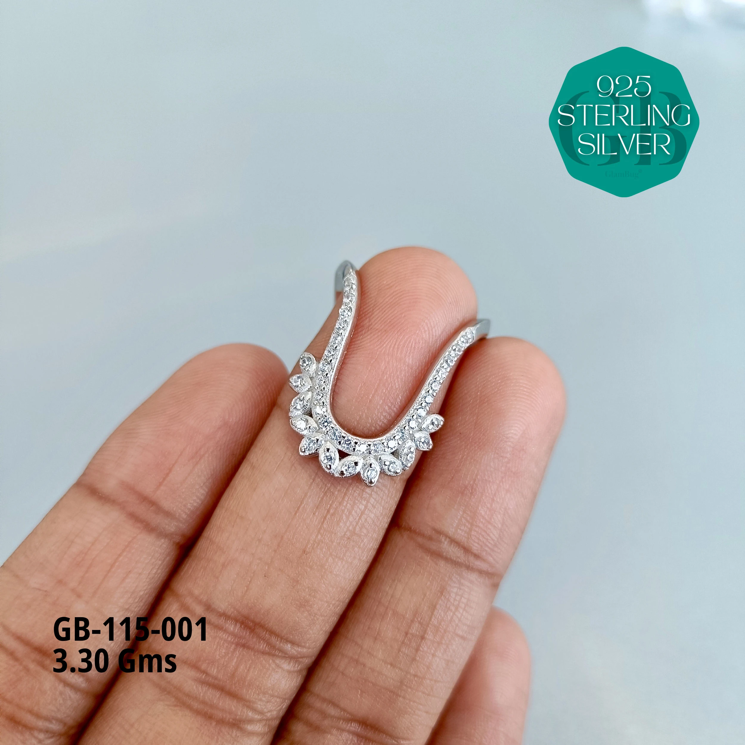 CZ WHITE STONE VENKEY RING - Premium 925 Silver Jewellery - SKU: GB-115-001 - Hyderabad Silver Importers
