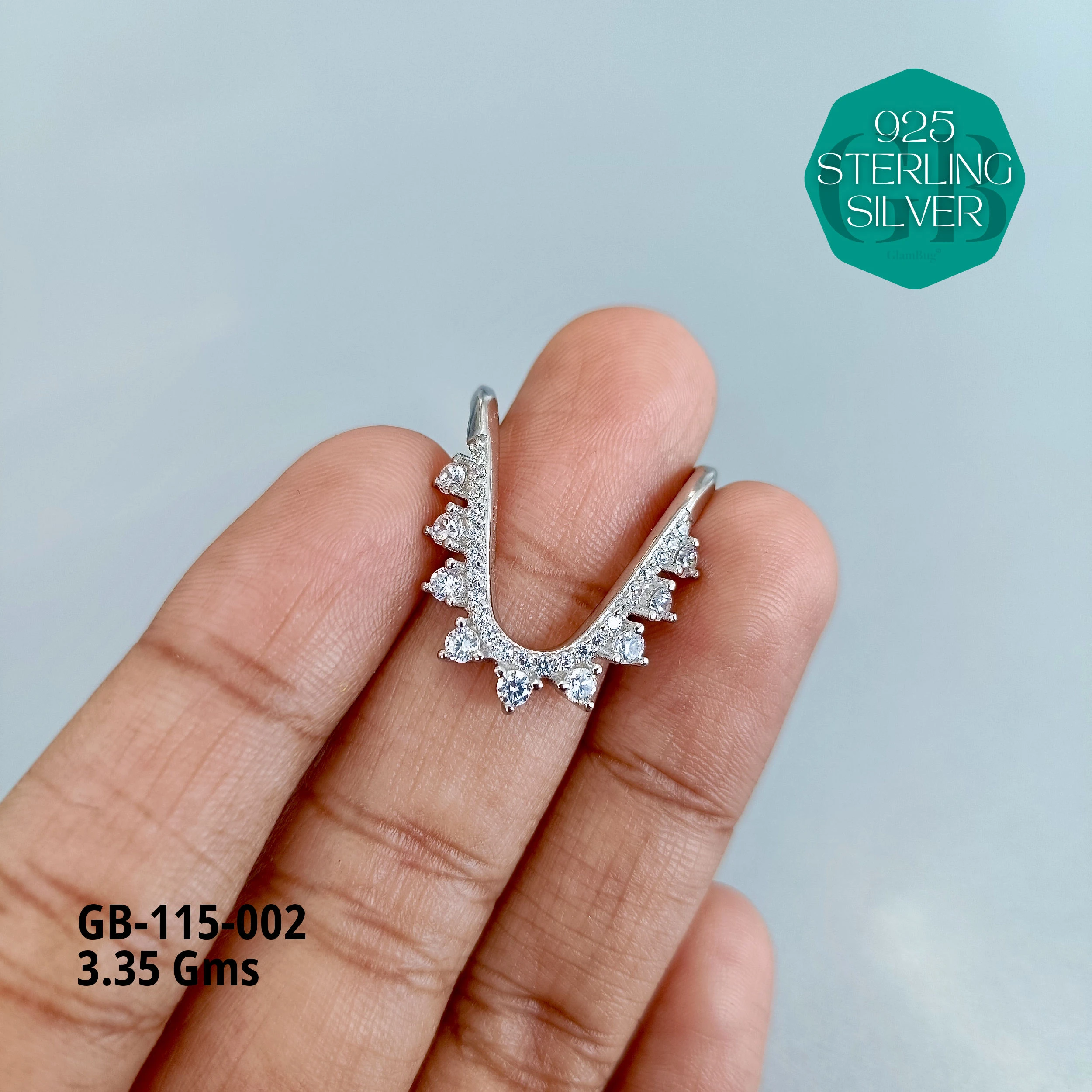 CZ WHITE STONE VENKEY RING - Premium 925 Silver Jewellery - SKU: GB-115-002 - Hyderabad Silver Importers