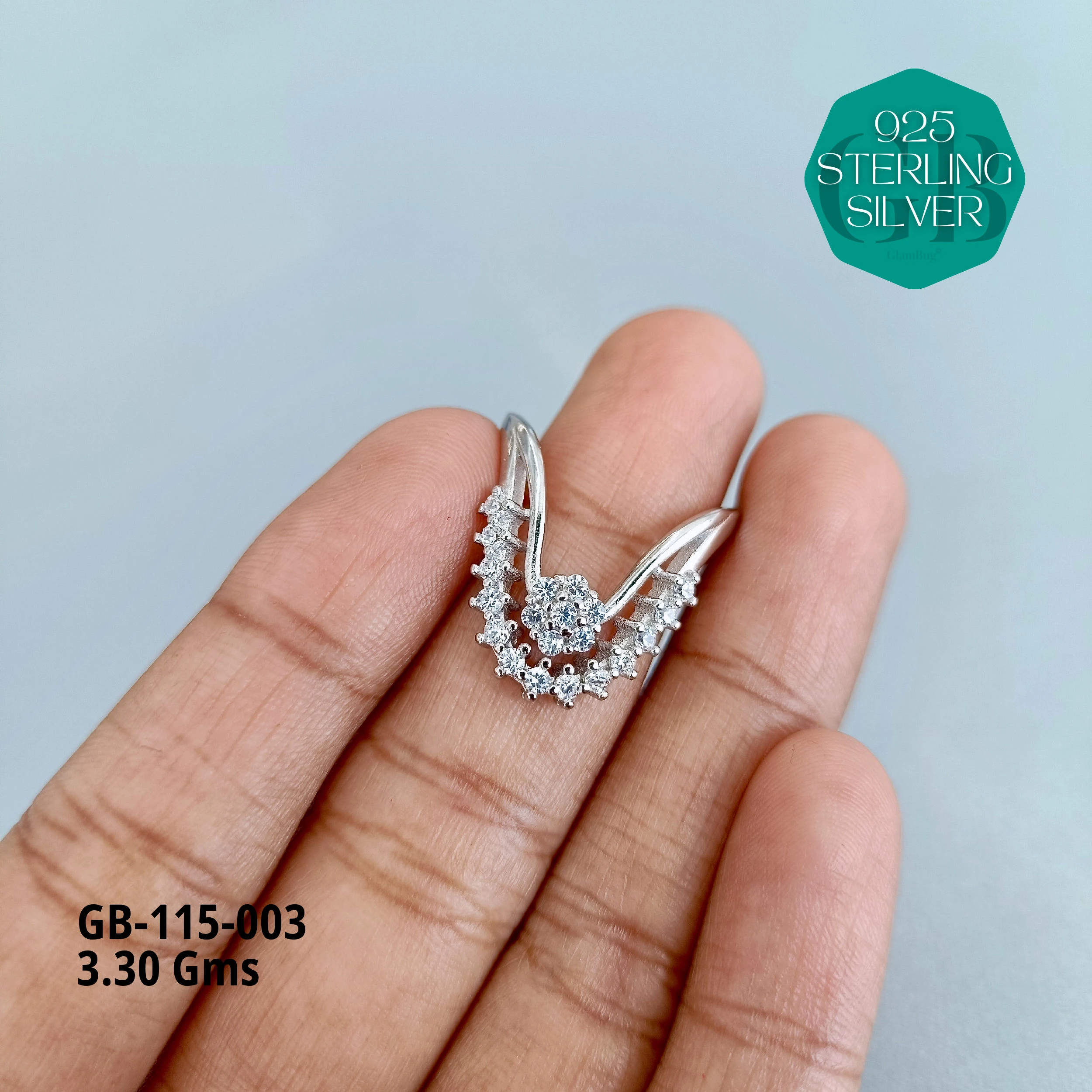 CZ WHITE STONE VENKEY RING - Premium 925 Silver Jewellery - SKU: GB-115-003 - Hyderabad Silver Importers