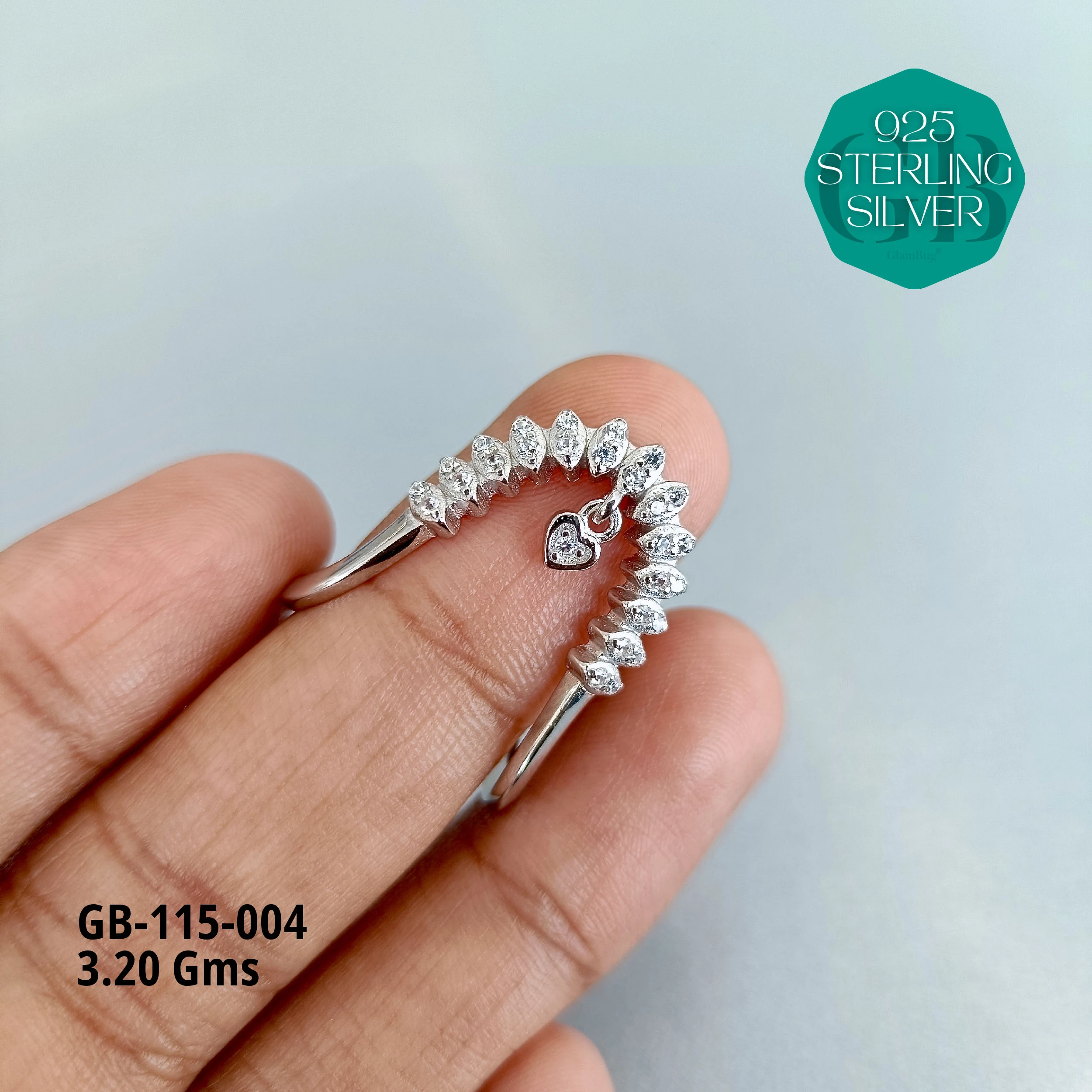 CZ WHITE STONE VENKEY RING - Premium 925 Silver Jewellery - SKU: GB-115-004 - Hyderabad Silver Importers
