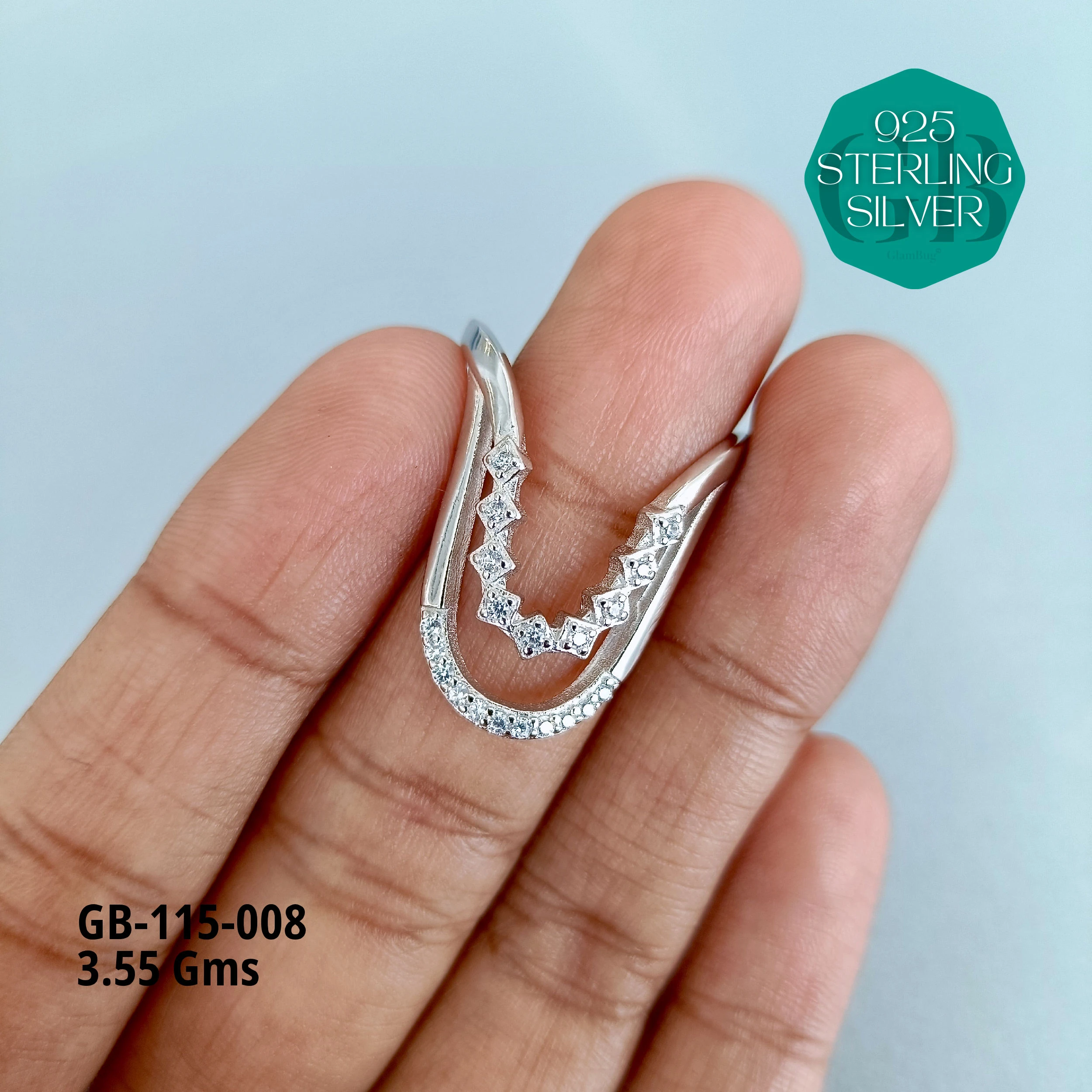 CZ WHITE STONE VENKEY RING - Premium 925 Silver Jewellery - SKU: GB-115-008 - Hyderabad Silver Importers