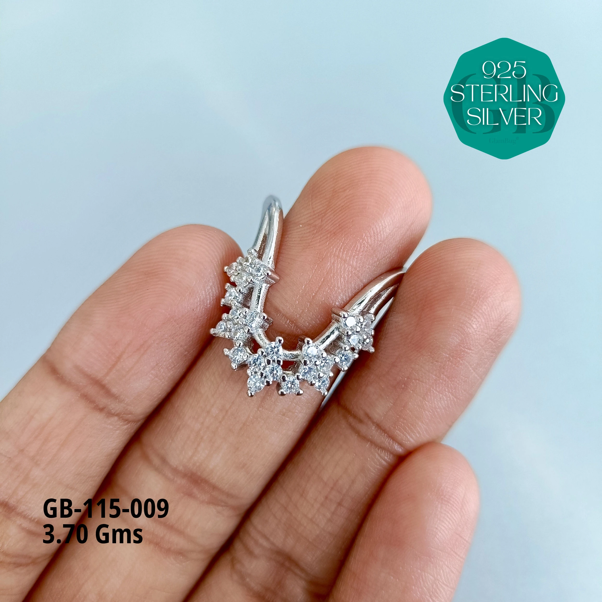 CZ WHITE STONE VENKEY RING - Premium 925 Silver Jewellery - SKU: GB-115-009 - Hyderabad Silver Importers