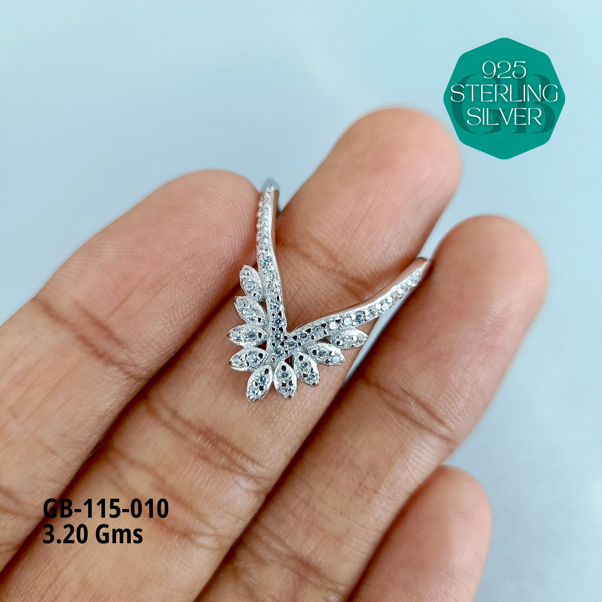 CZ WHITE STONE VENKEY RING - Premium 925 Silver Jewellery - SKU: GB-115-010 - Hyderabad Silver Importers