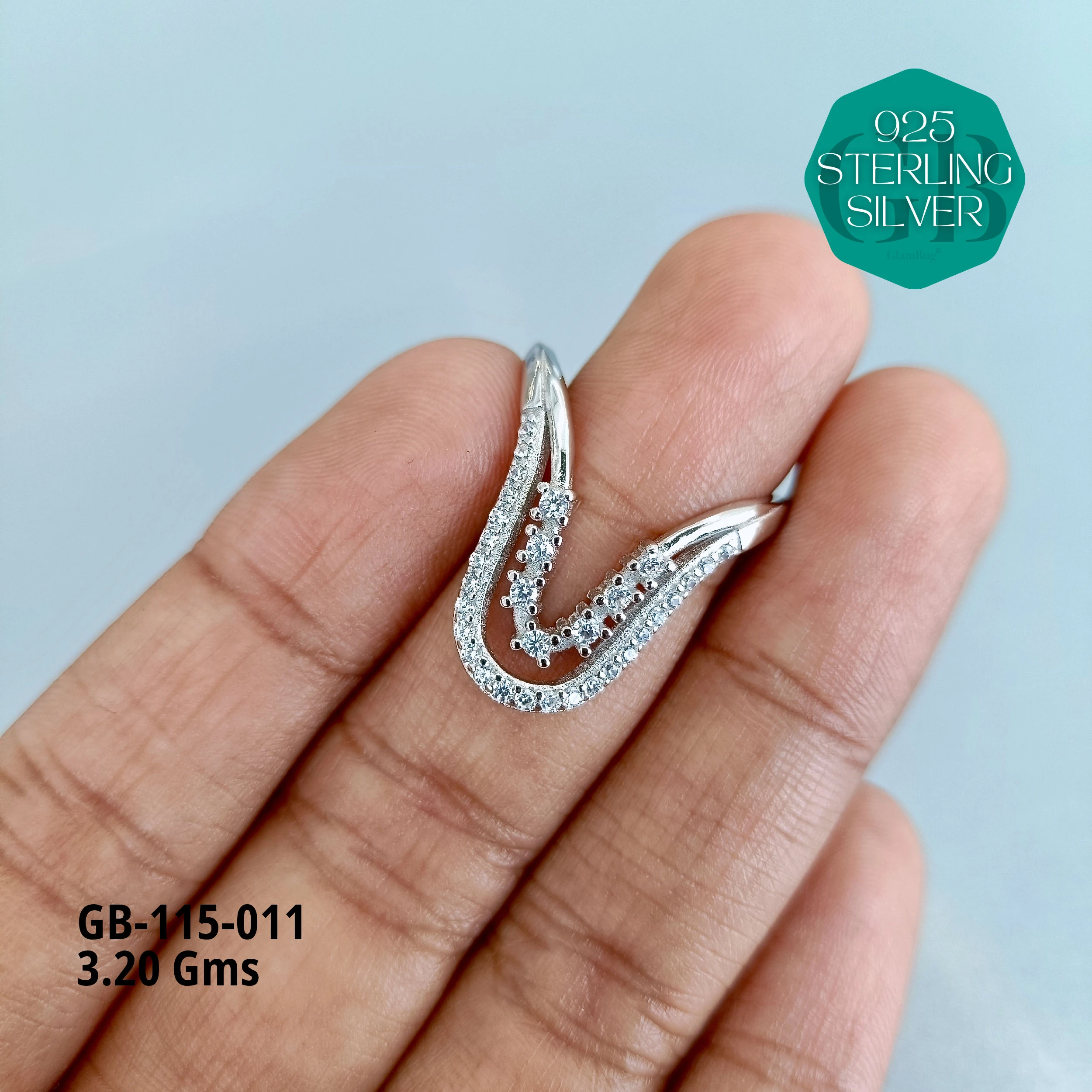 CZ WHITE STONE VENKEY RING - Premium 925 Silver Jewellery - SKU: GB-115-011 - Hyderabad Silver Importers