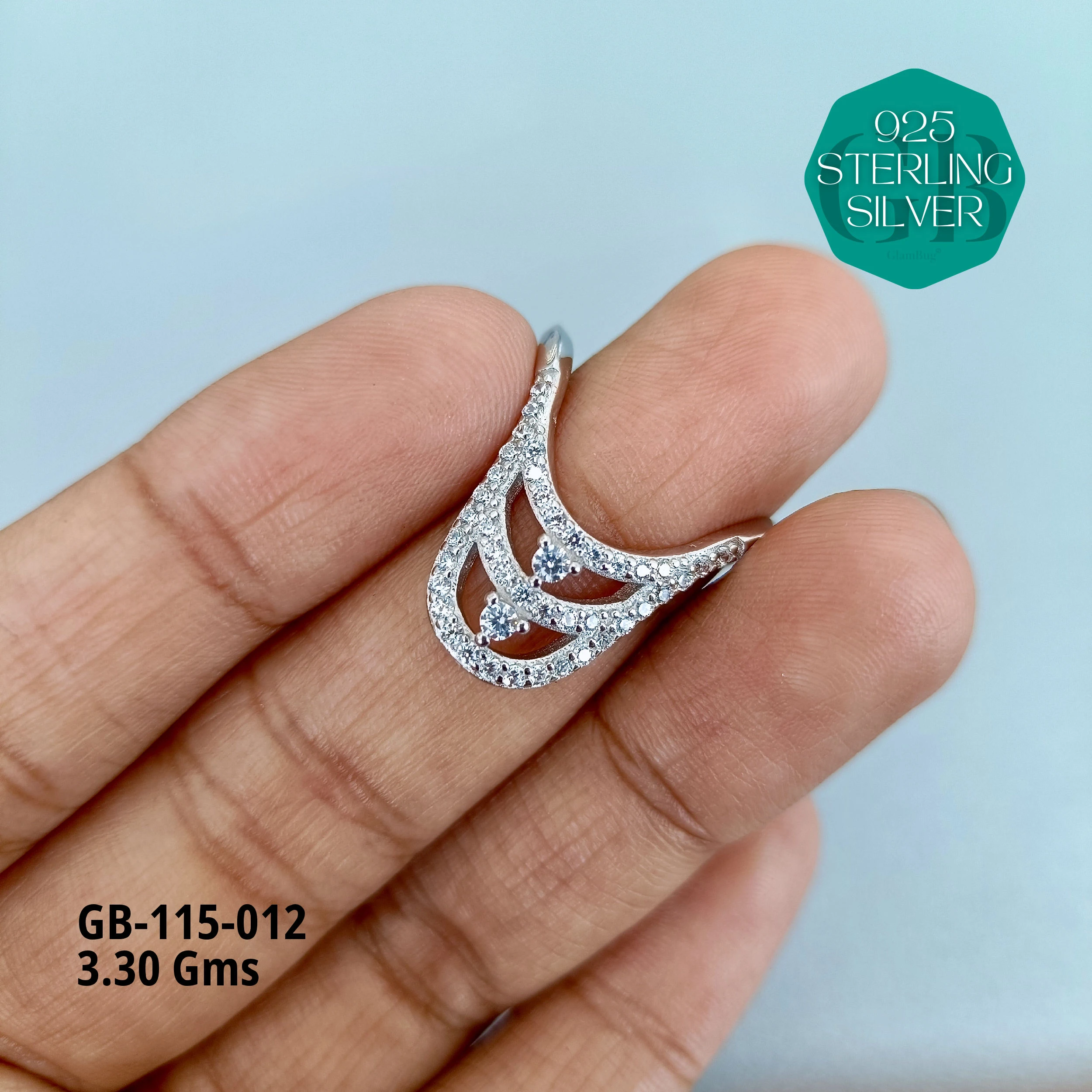 CZ WHITE STONE VENKEY RING - Premium 925 Silver Jewellery - SKU: GB-115-012 - Hyderabad Silver Importers