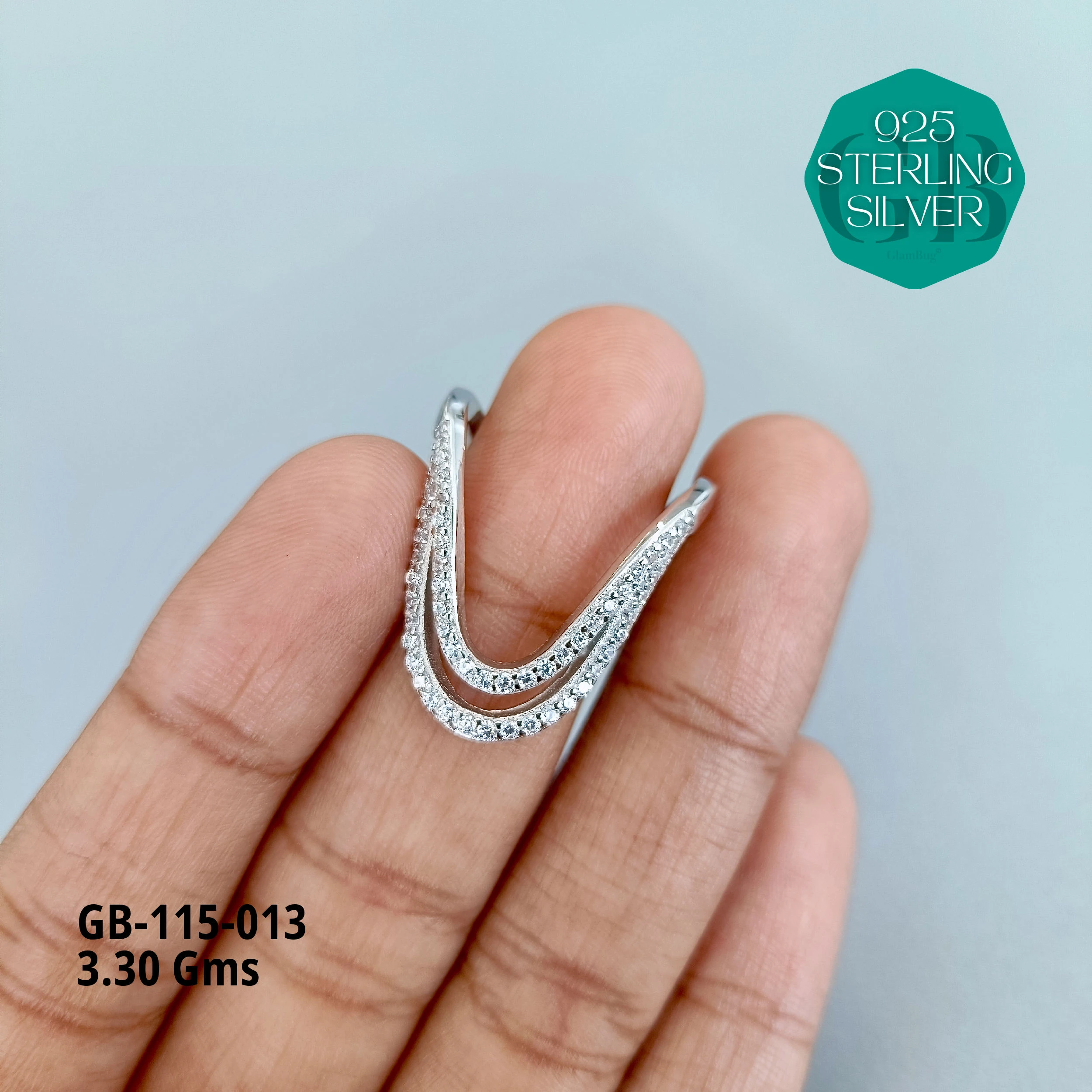 CZ WHITE STONE VENKEY RING - Premium 925 Silver Jewellery - SKU: GB-115-013 - Hyderabad Silver Importers