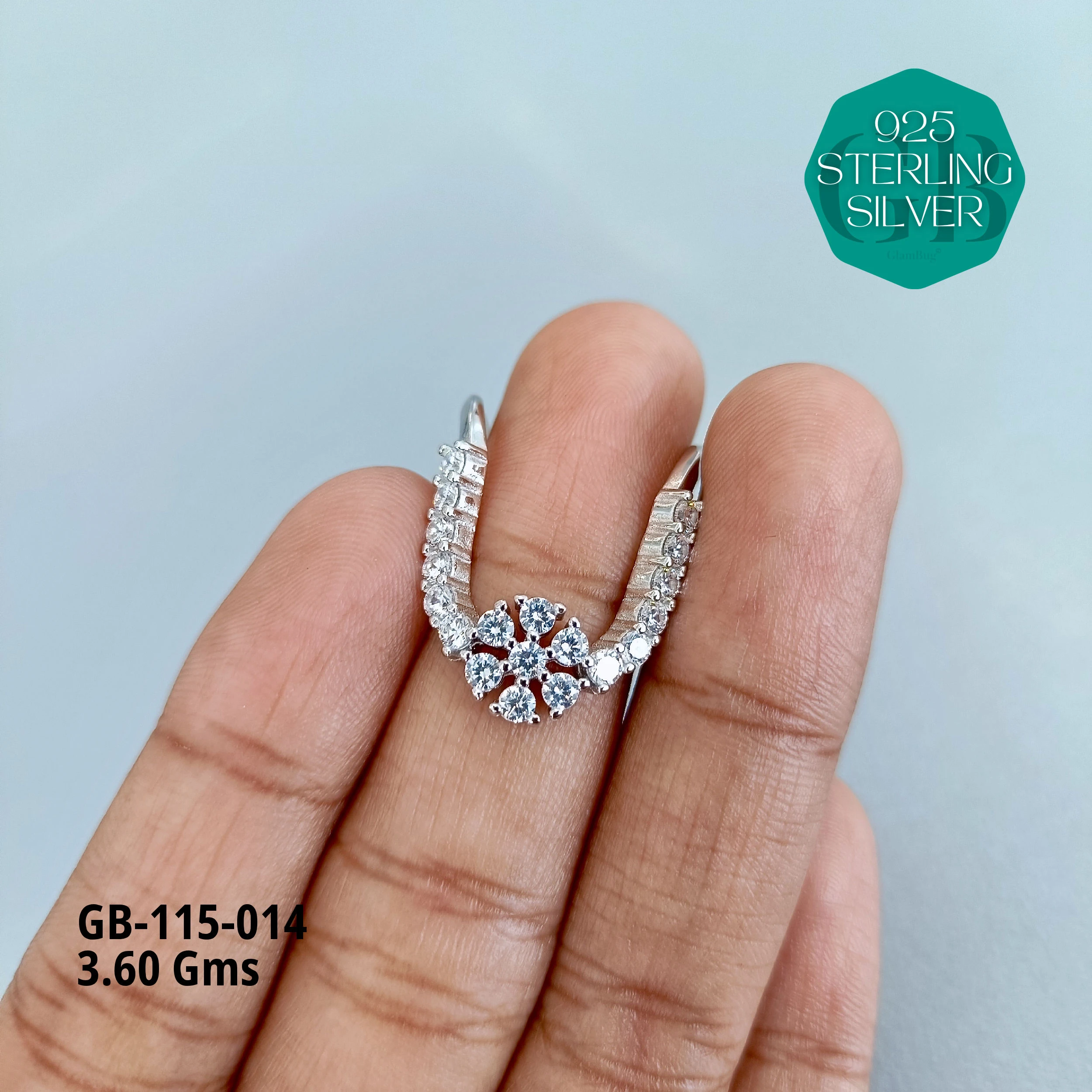 CZ WHITE STONE VENKEY RING - Premium 925 Silver Jewellery - SKU: GB-115-014 - Hyderabad Silver Importers