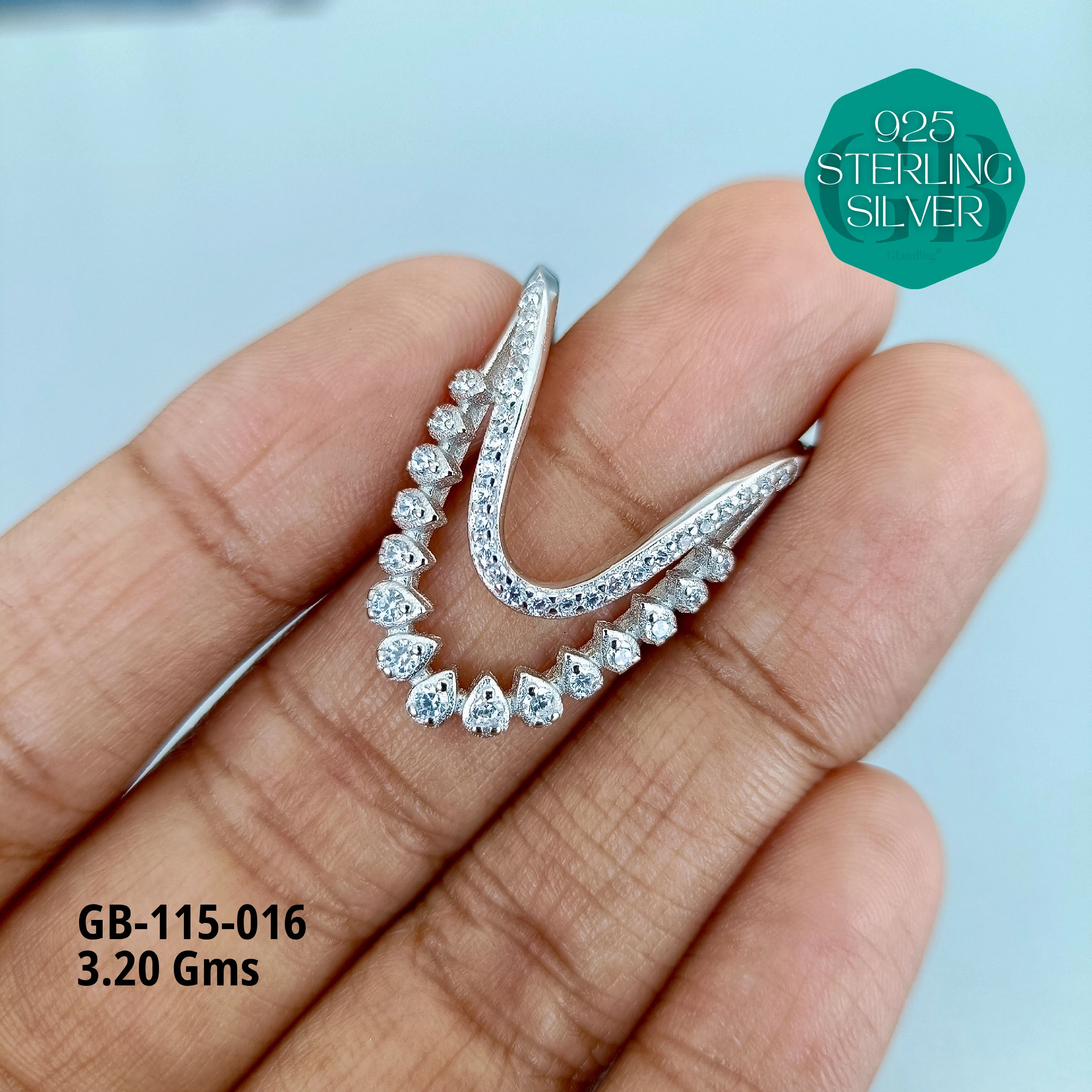 CZ WHITE STONE VENKEY RING - Premium 925 Silver Jewellery - SKU: GB-115-016 - Hyderabad Silver Importers