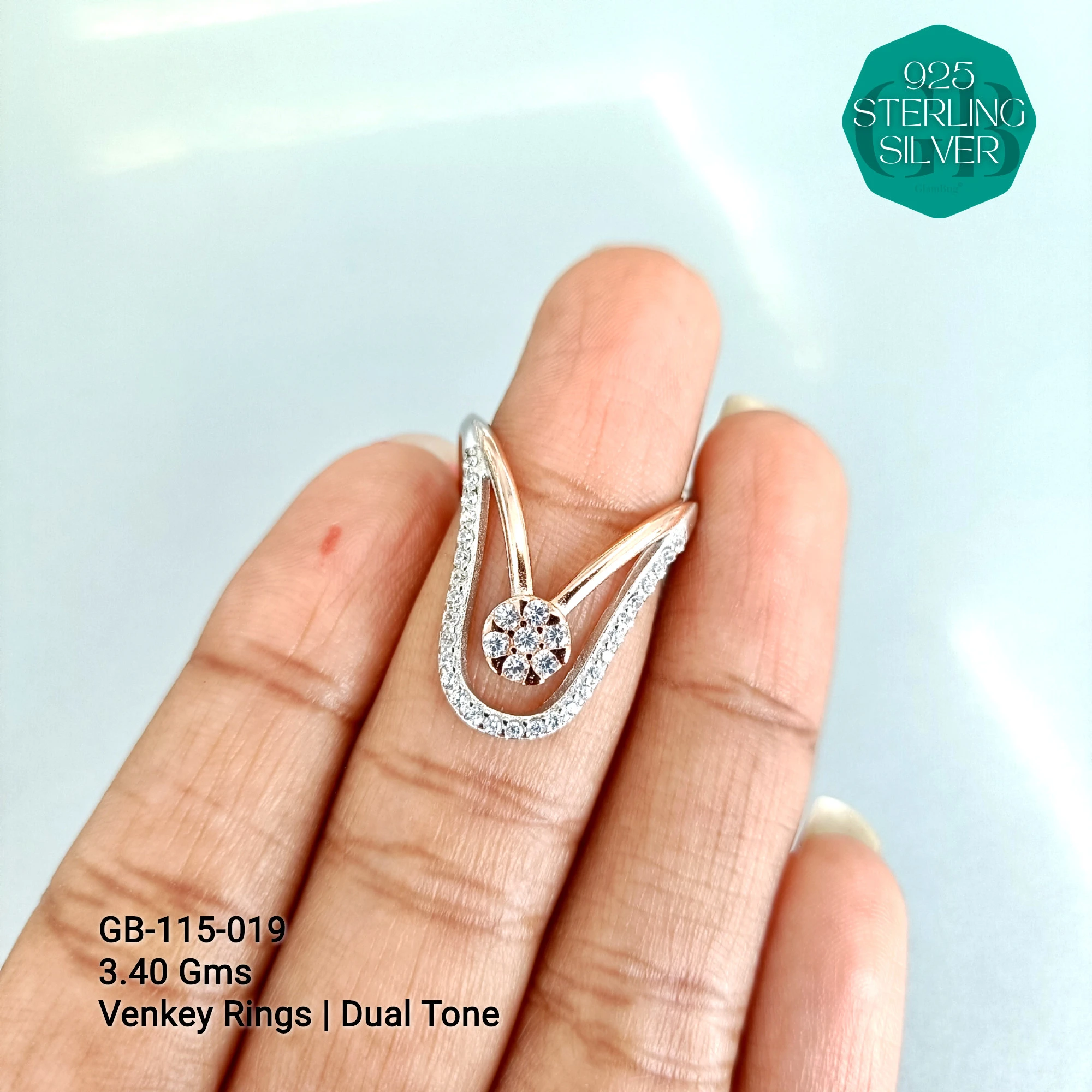 CZ WHITE STONE VENKEY RING - Premium 925 Silver Jewellery - SKU: GB-115-019 - Hyderabad Silver Importers