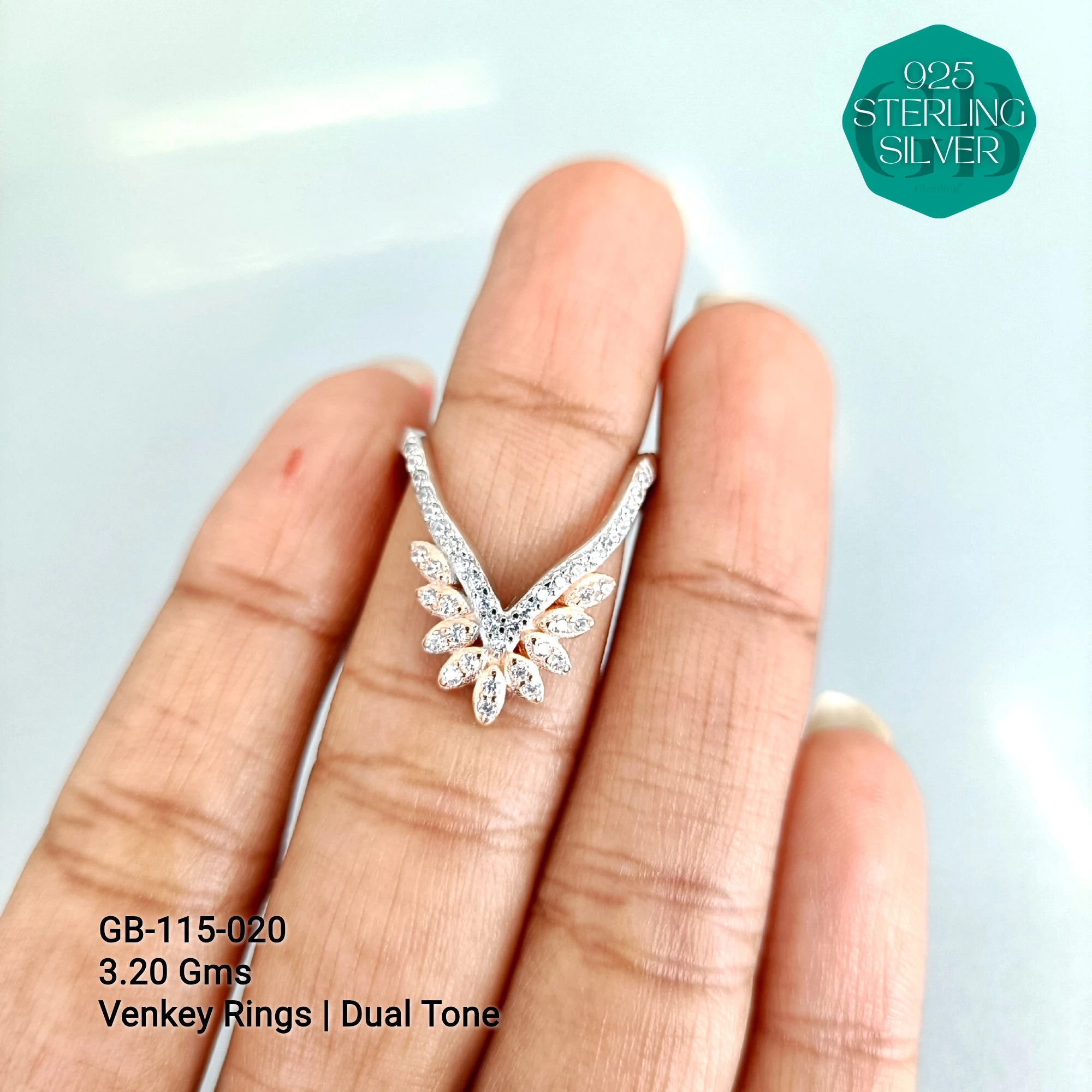 CZ WHITE STONE VENKEY RING - Premium 925 Silver Jewellery - SKU: GB-115-020 - Hyderabad Silver Importers