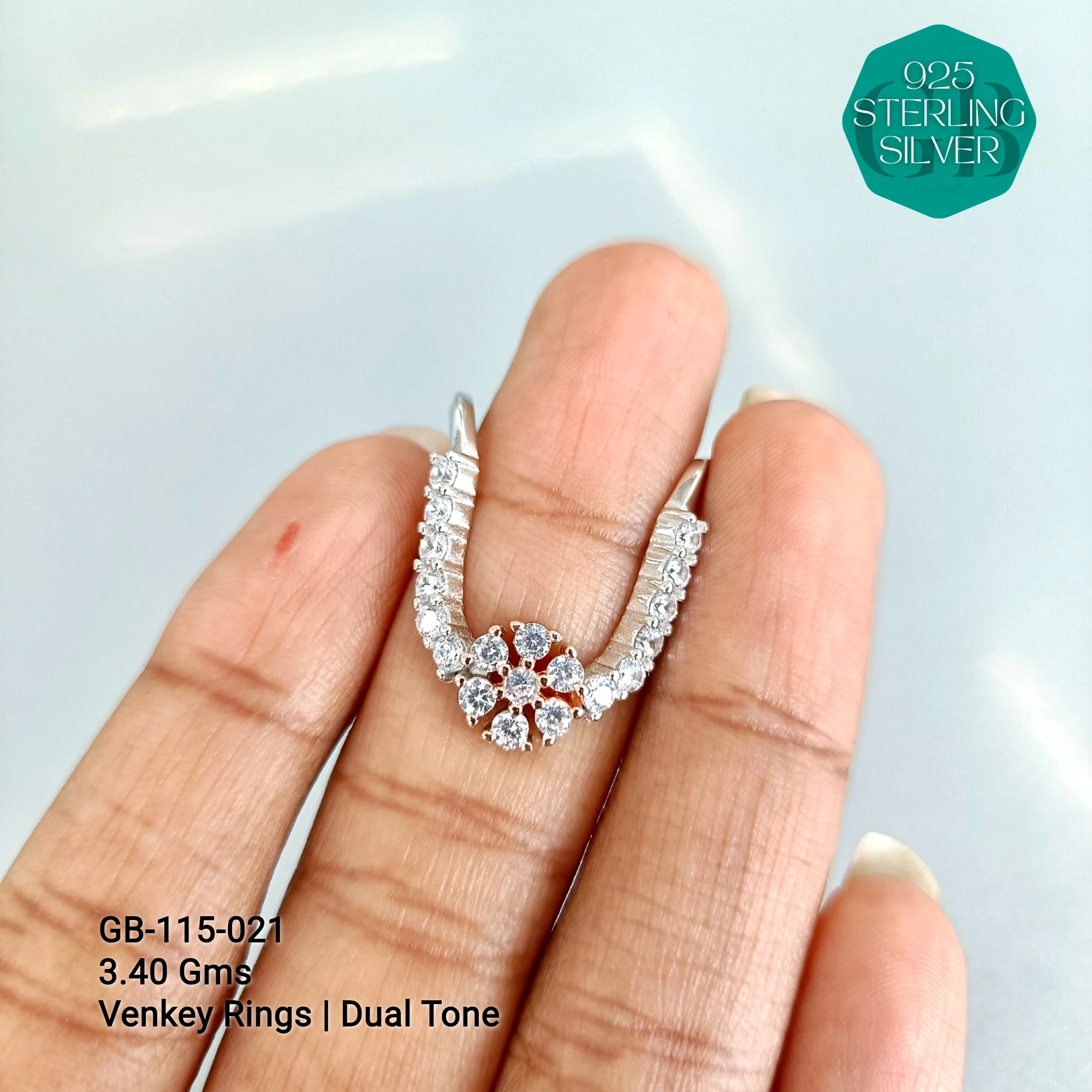 CZ WHITE STONE VENKEY RING - Premium 925 Silver Jewellery - SKU: GB-115-021 - Hyderabad Silver Importers