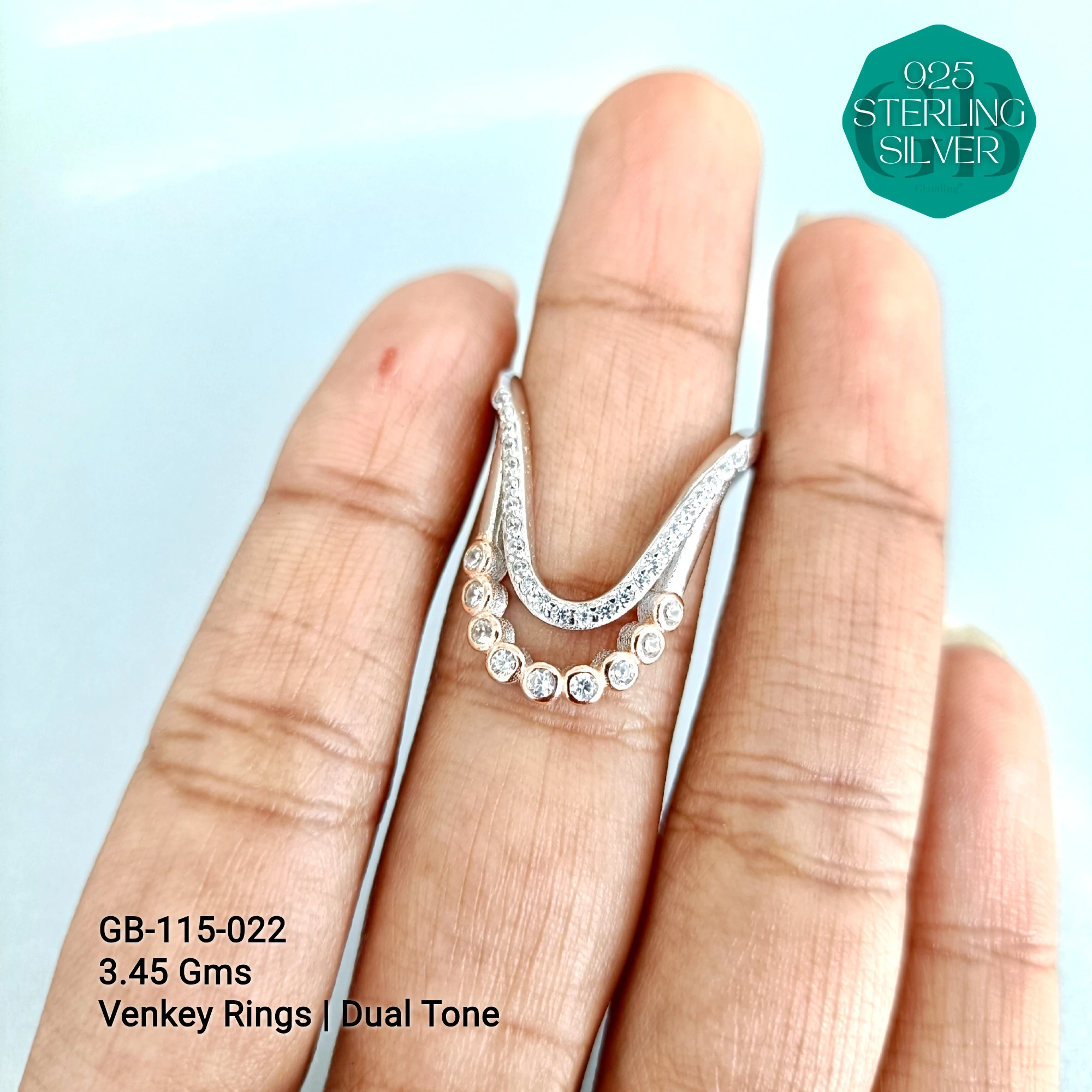 CZ WHITE STONE VENKEY RING - Premium 925 Silver Jewellery - SKU: GB-115-022 - Hyderabad Silver Importers