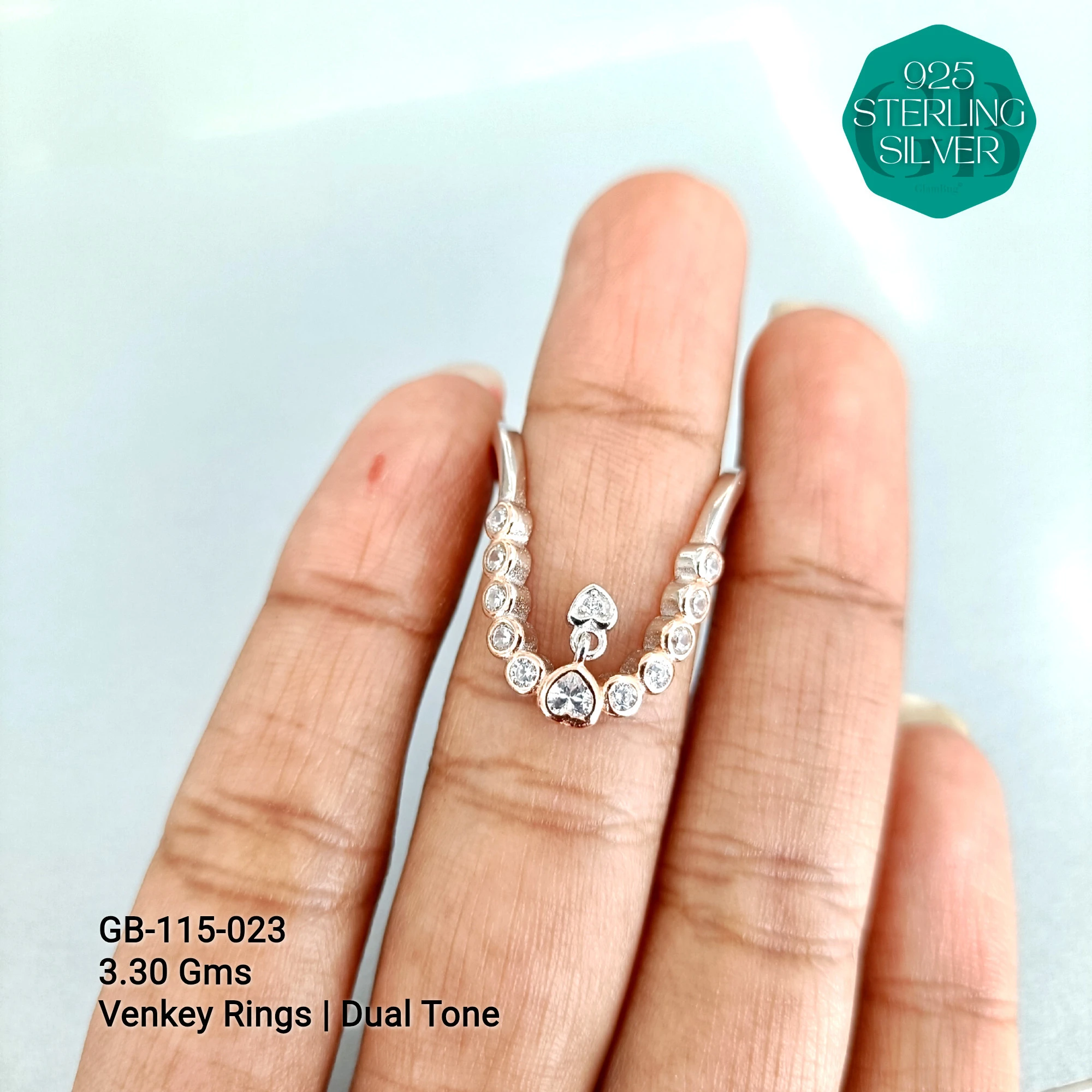 CZ WHITE STONE VENKEY RING - Premium 925 Silver Jewellery - SKU: GB-115-023 - Hyderabad Silver Importers