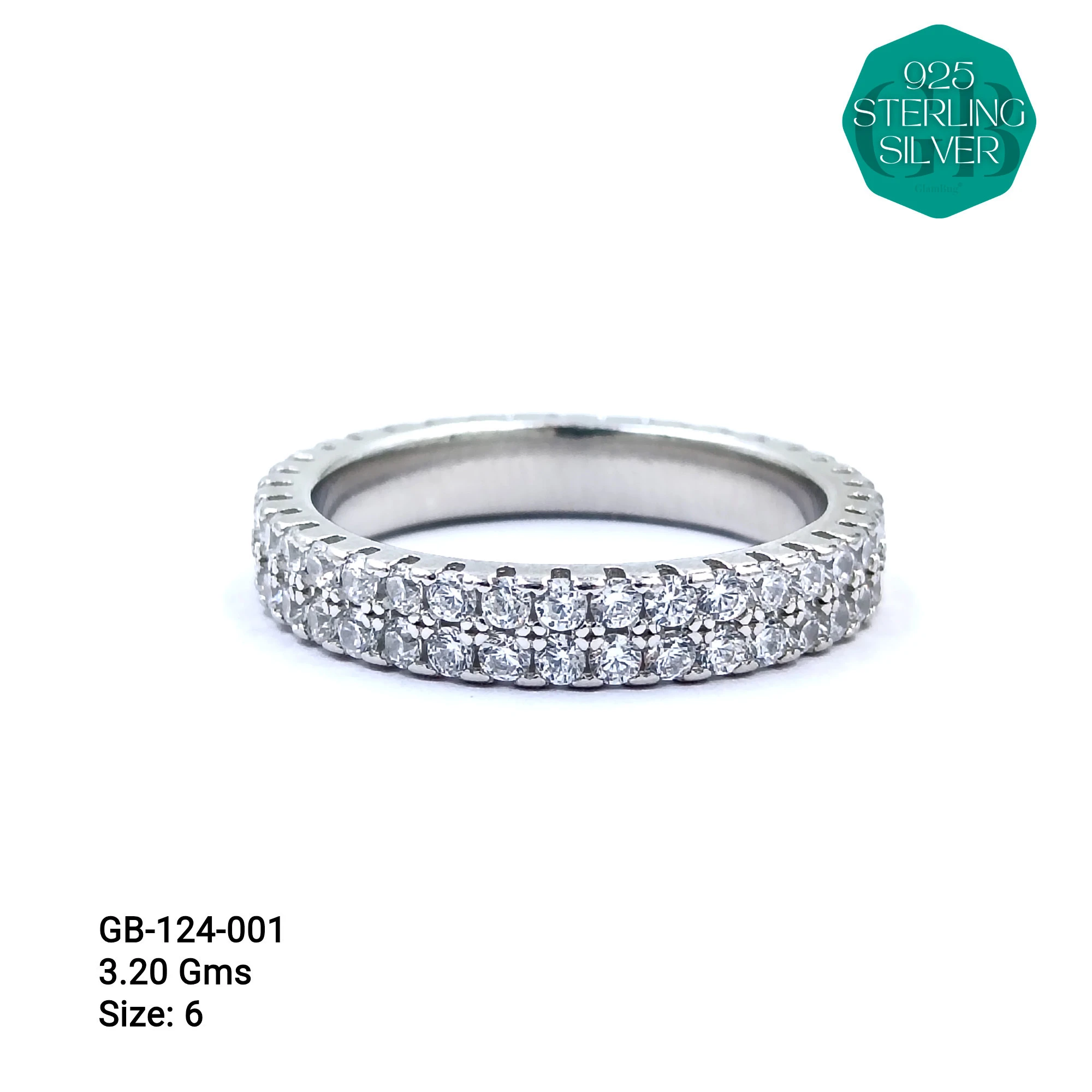CZ TIGER SETTING FULL BAND - Premium 925 Silver Jewellery - SKU: GB-124-001 - Hyderabad Silver Importers