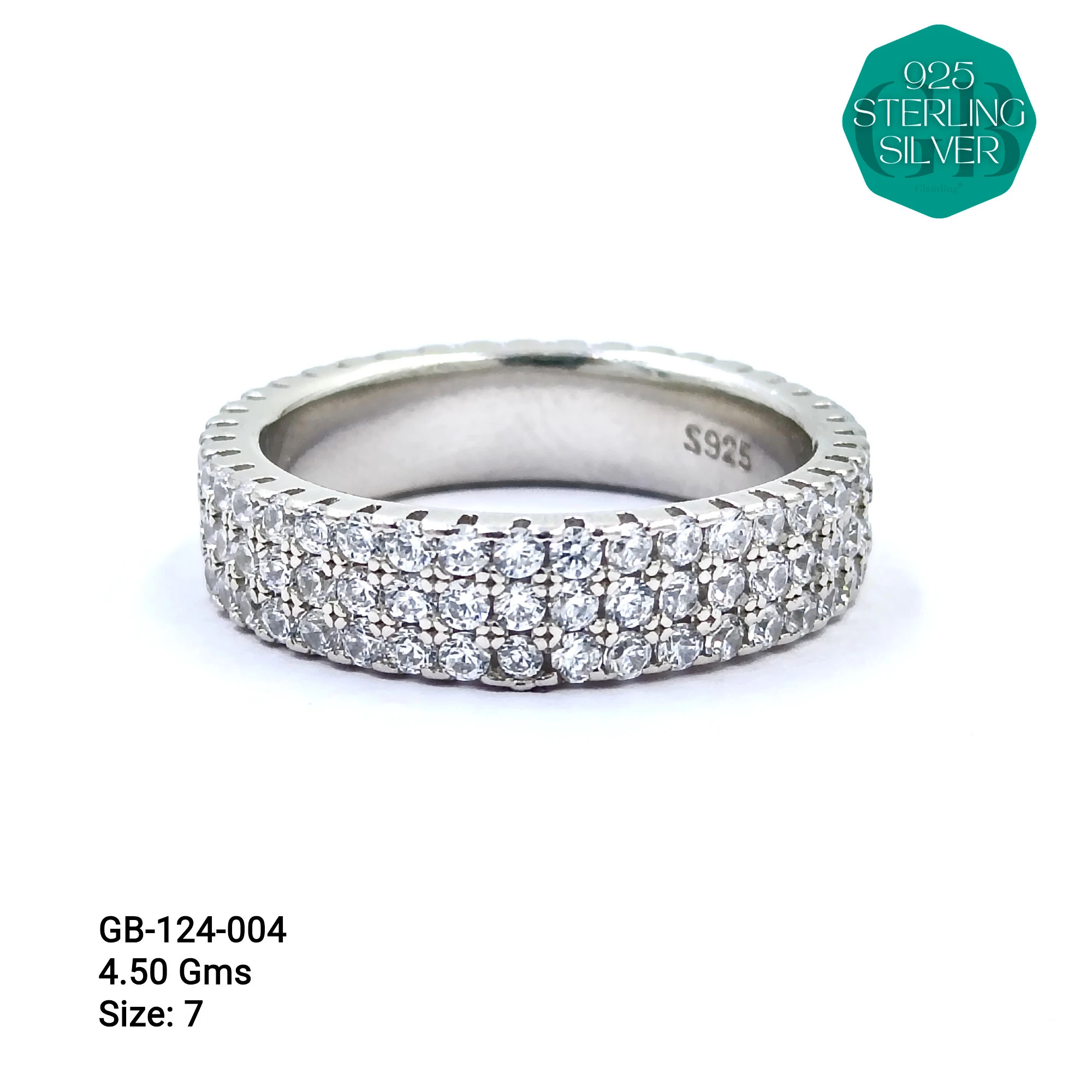 CZ TIGER SETTING FULL BAND - Premium 925 Silver Jewellery - SKU: GB-124-004 - Hyderabad Silver Importers