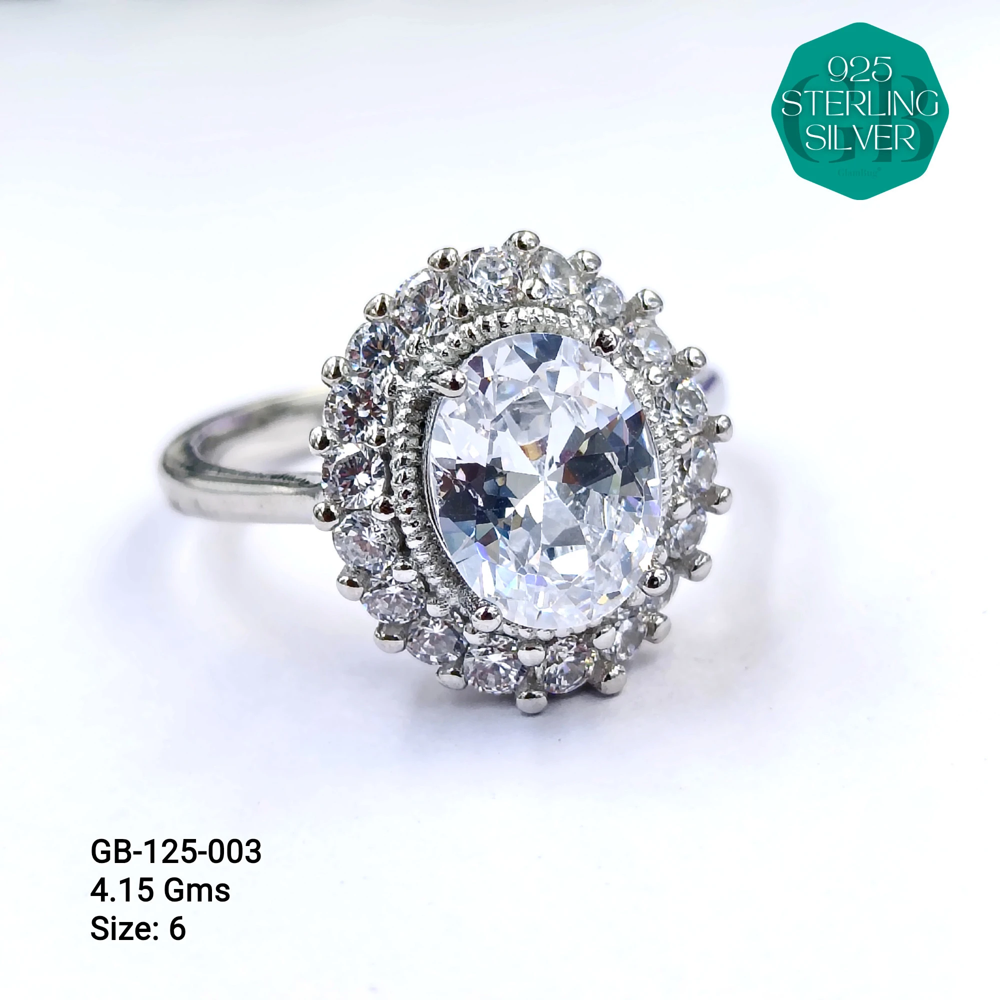 WHITE SOLITAIRE SHAPE RING 3.5gms - Premium 925 Silver Jewellery - SKU: GB-125-003 - Hyderabad Silver Importers