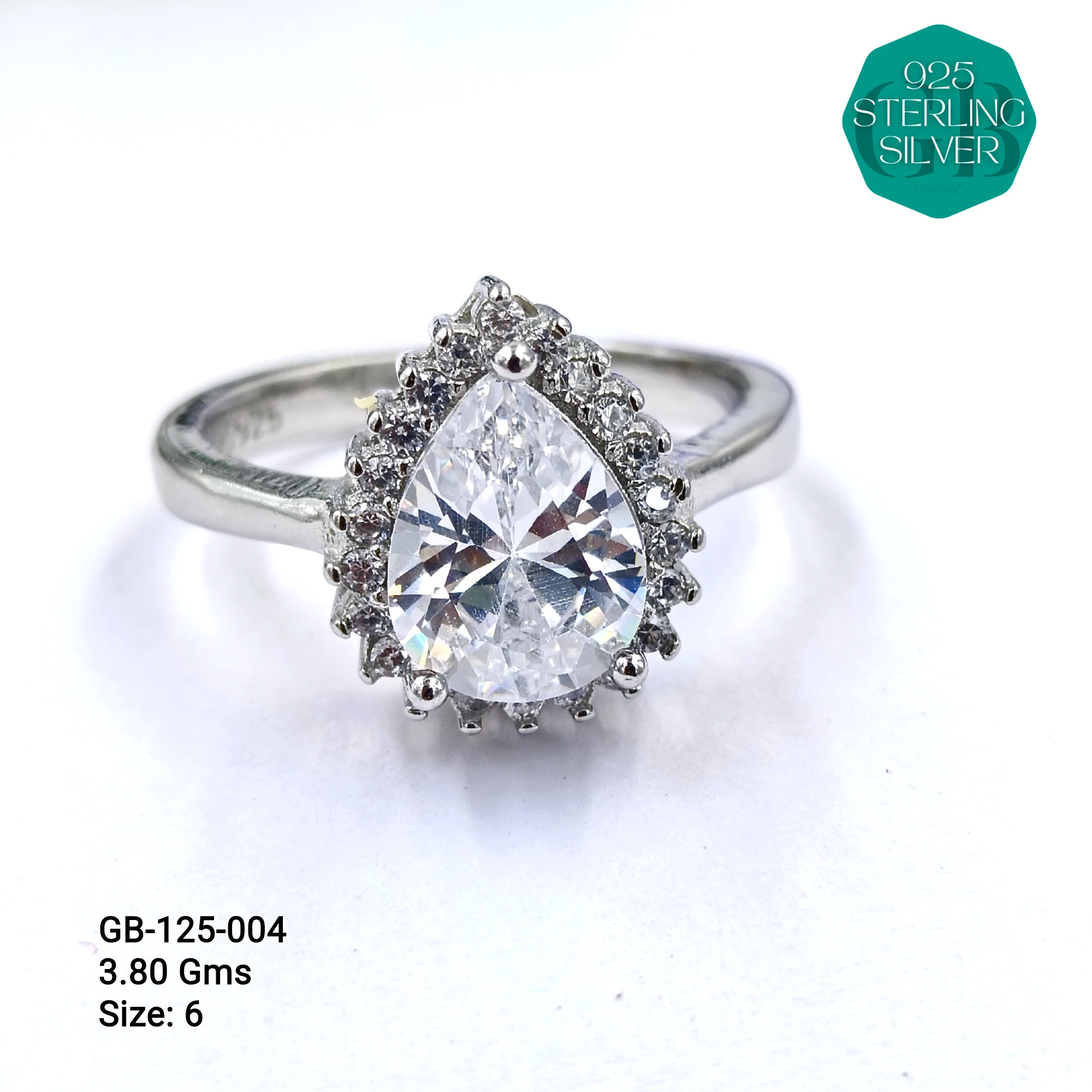 WHITE SOLITAIRE SHAPE RING 3.5gms - Premium 925 Silver Jewellery - SKU: GB-125-004 - Hyderabad Silver Importers