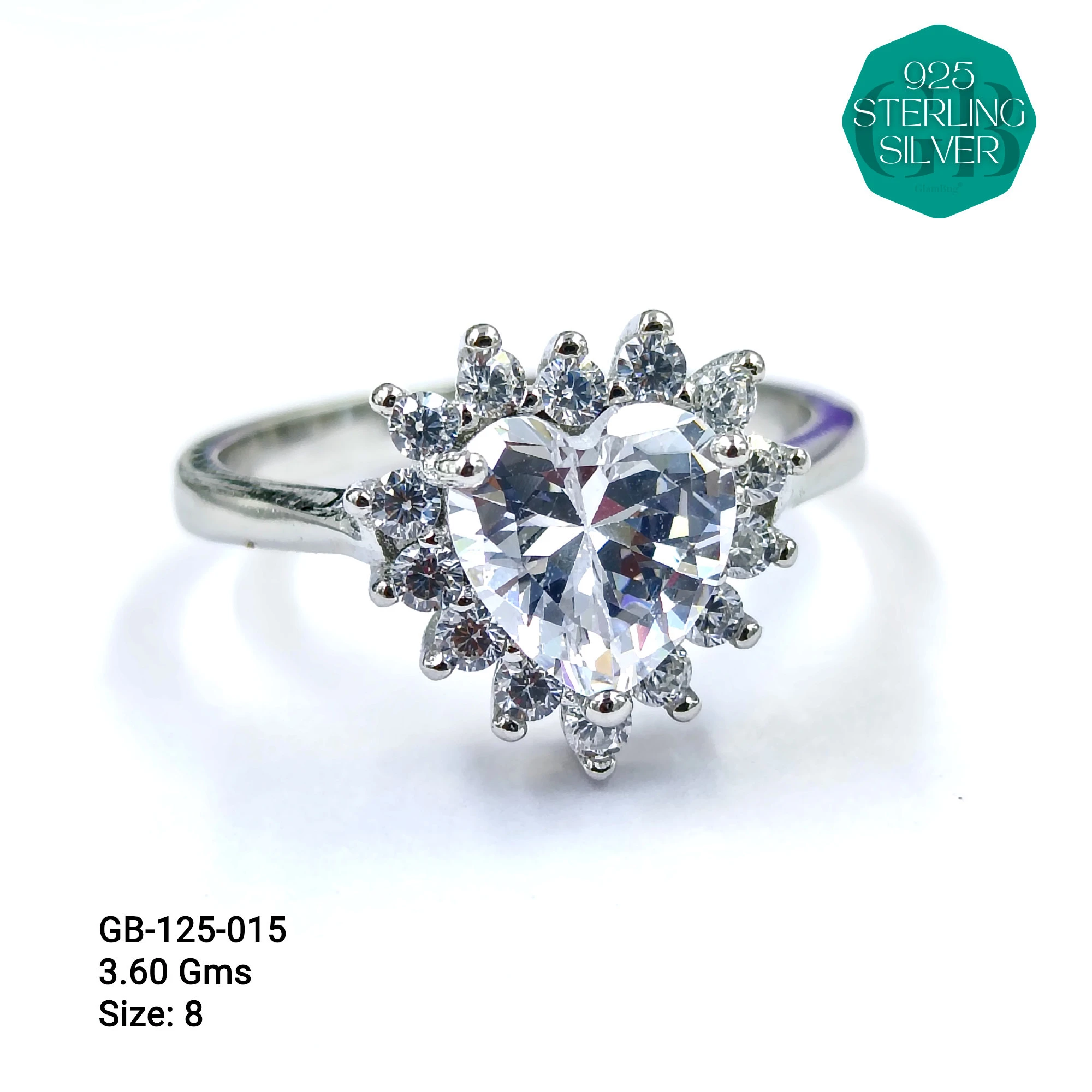 WHITE SOLITAIRE SHAPE RING 3.5gms - Premium 925 Silver Jewellery - SKU: GB-125-015 - Hyderabad Silver Importers