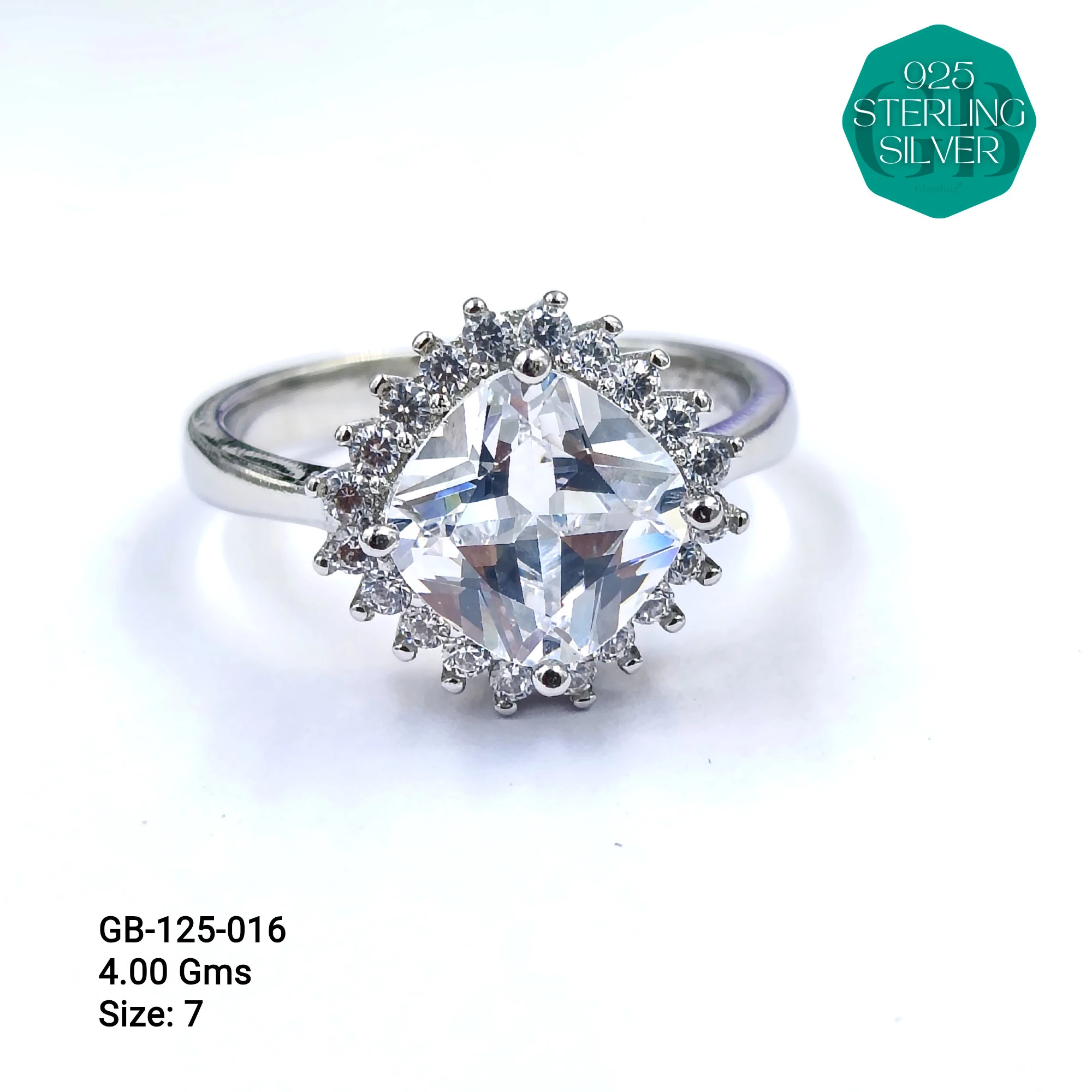 WHITE SOLITAIRE SHAPE RING 3.5gms - Premium 925 Silver Jewellery - SKU: GB-125-016 - Hyderabad Silver Importers