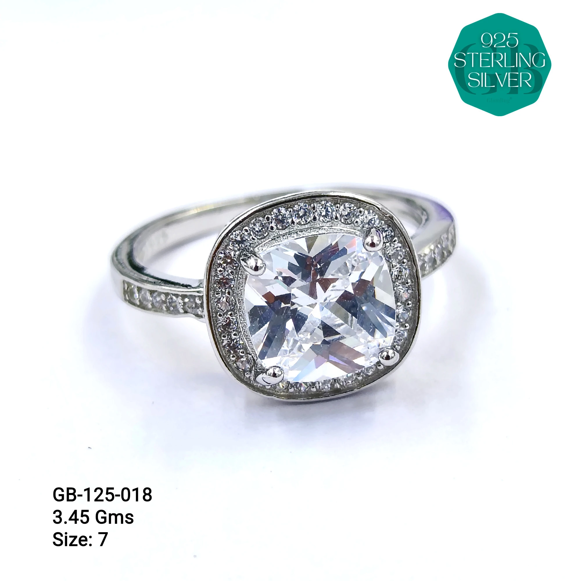 WHITE SOLITAIRE SHAPE RING 3.5gms - Premium 925 Silver Jewellery - SKU: GB-125-018 - Hyderabad Silver Importers