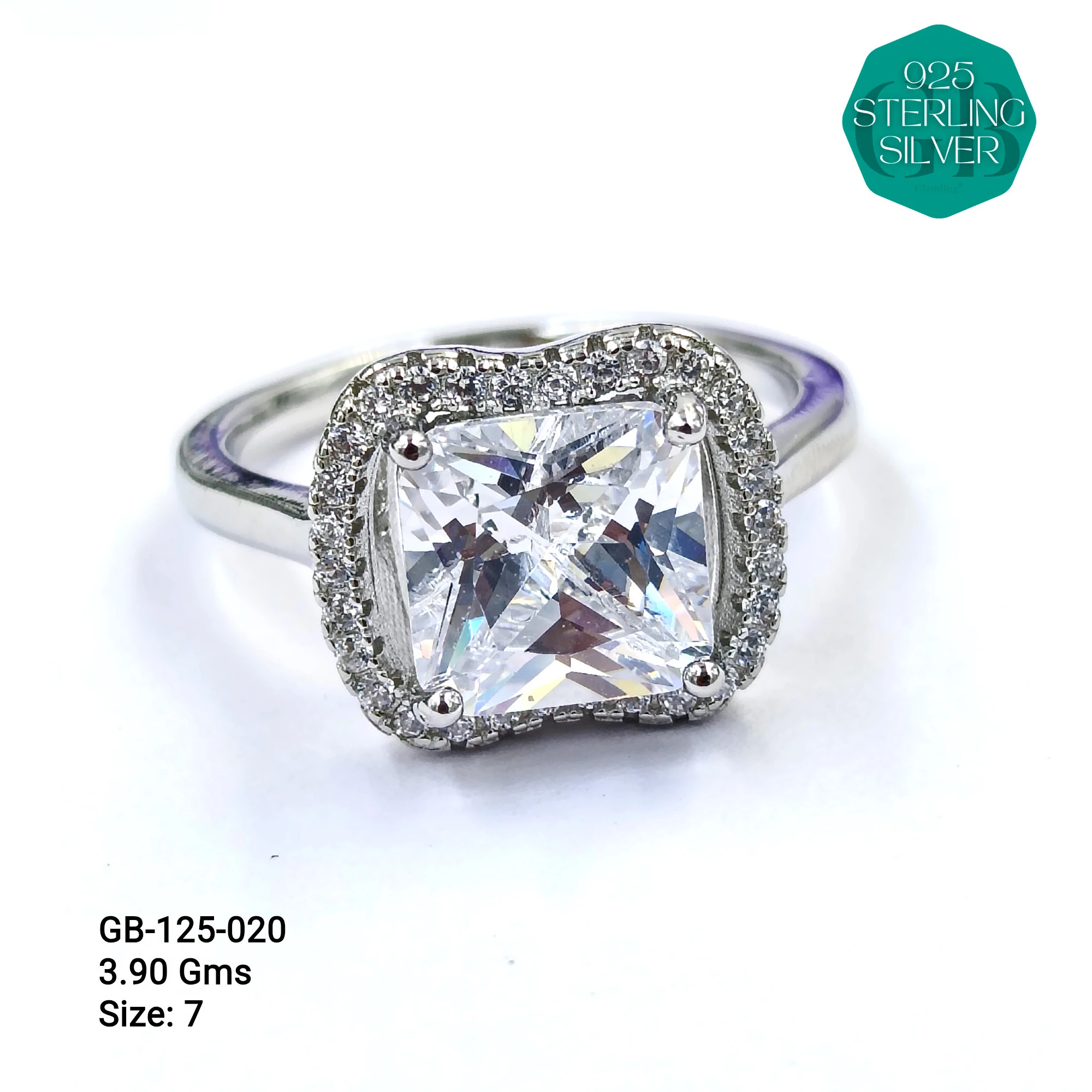 WHITE SOLITAIRE SHAPE RING 3.5gms - Premium 925 Silver Jewellery - SKU: GB-125-020 - Hyderabad Silver Importers