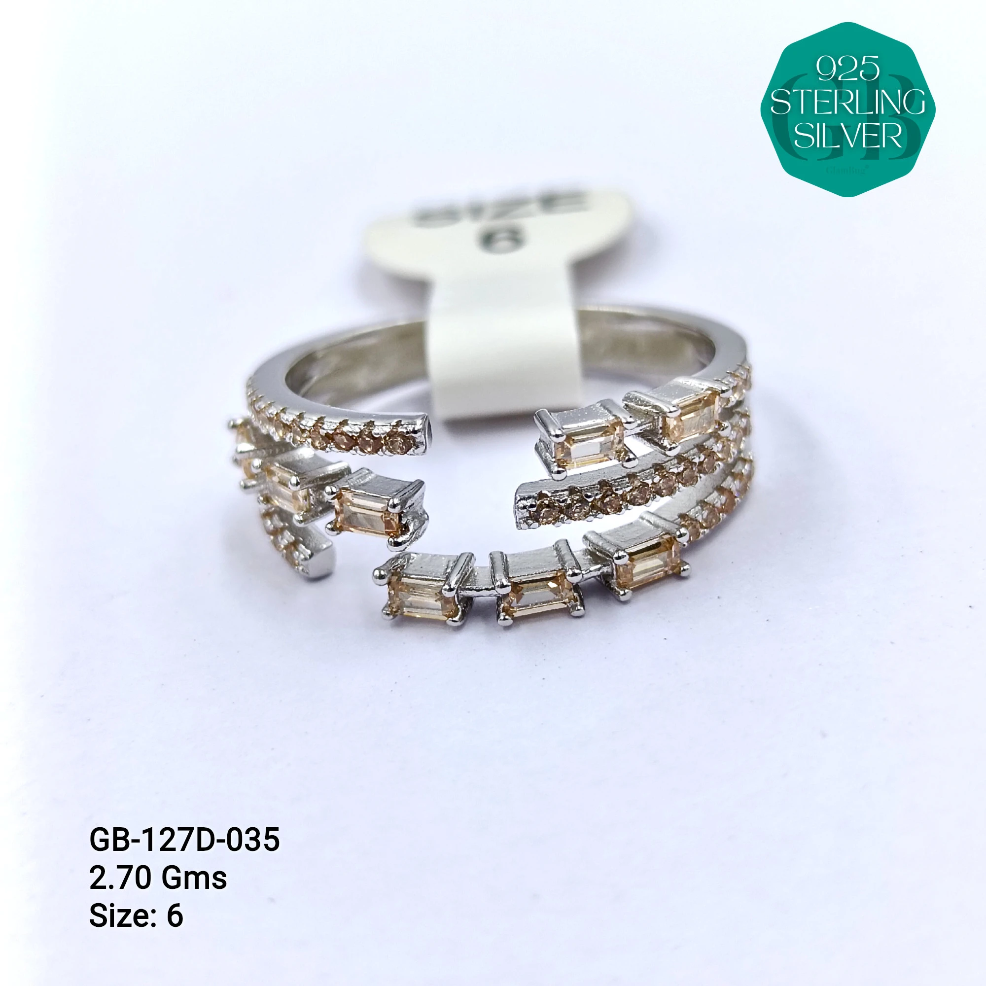LUXURY - PREMIUM RINGS D - Premium 925 Silver Jewellery - SKU: GB-127D-035 - Hyderabad Silver Importers