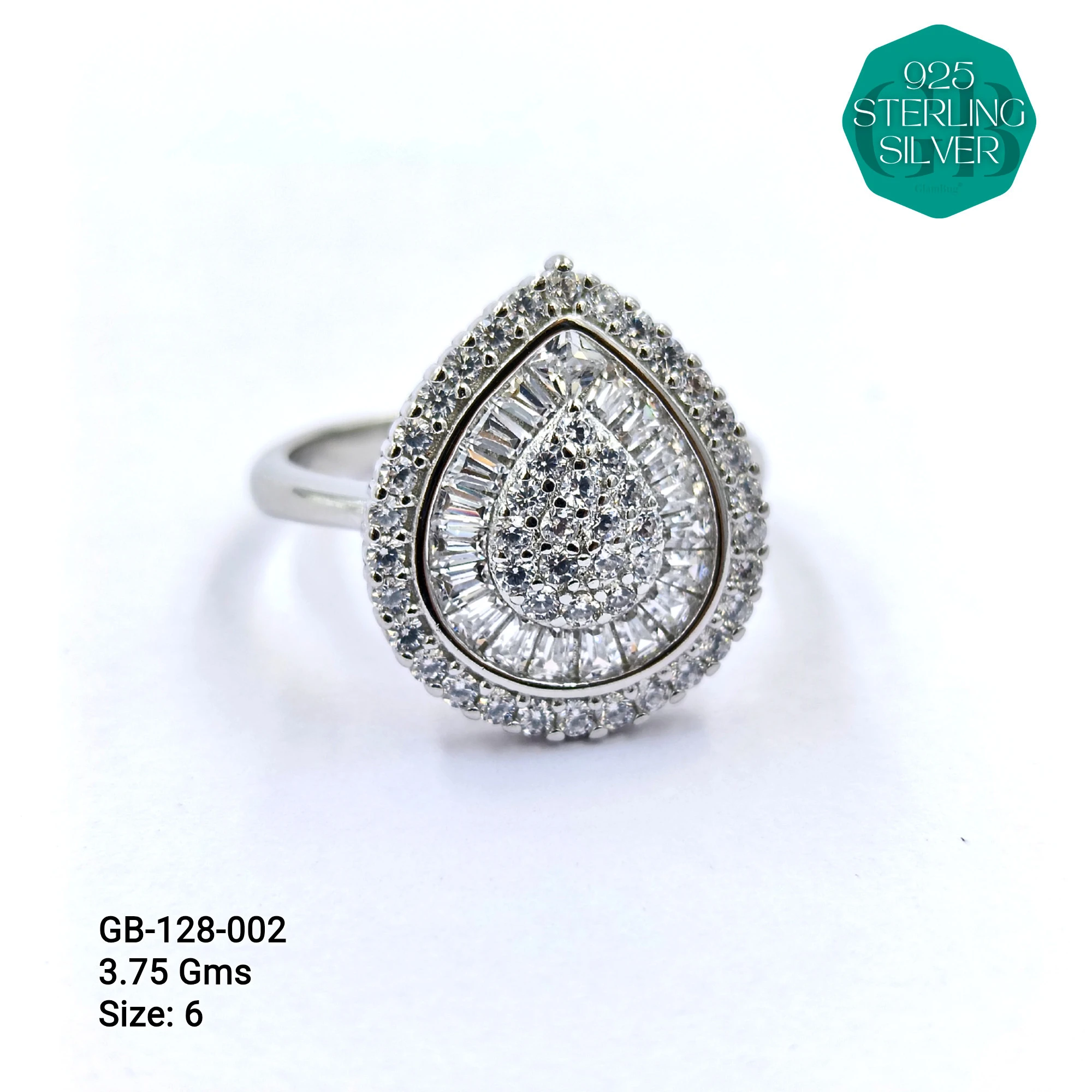 FANCY BAGUETTE RINGS - Premium 925 Silver Jewellery - SKU: GB-128-002 - Hyderabad Silver Importers