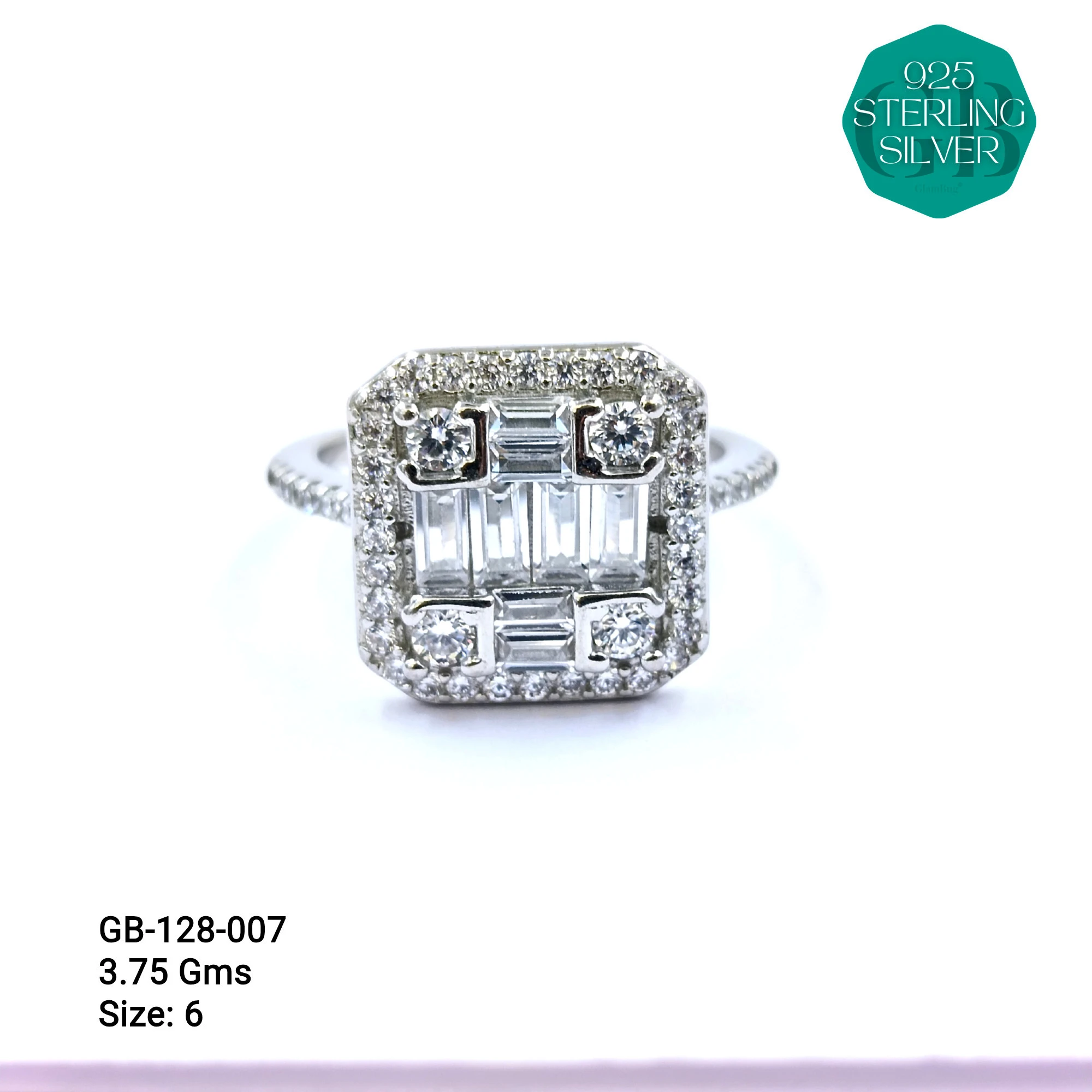 FANCY BAGUETTE RINGS - Premium 925 Silver Jewellery - SKU: GB-128-007 - Hyderabad Silver Importers