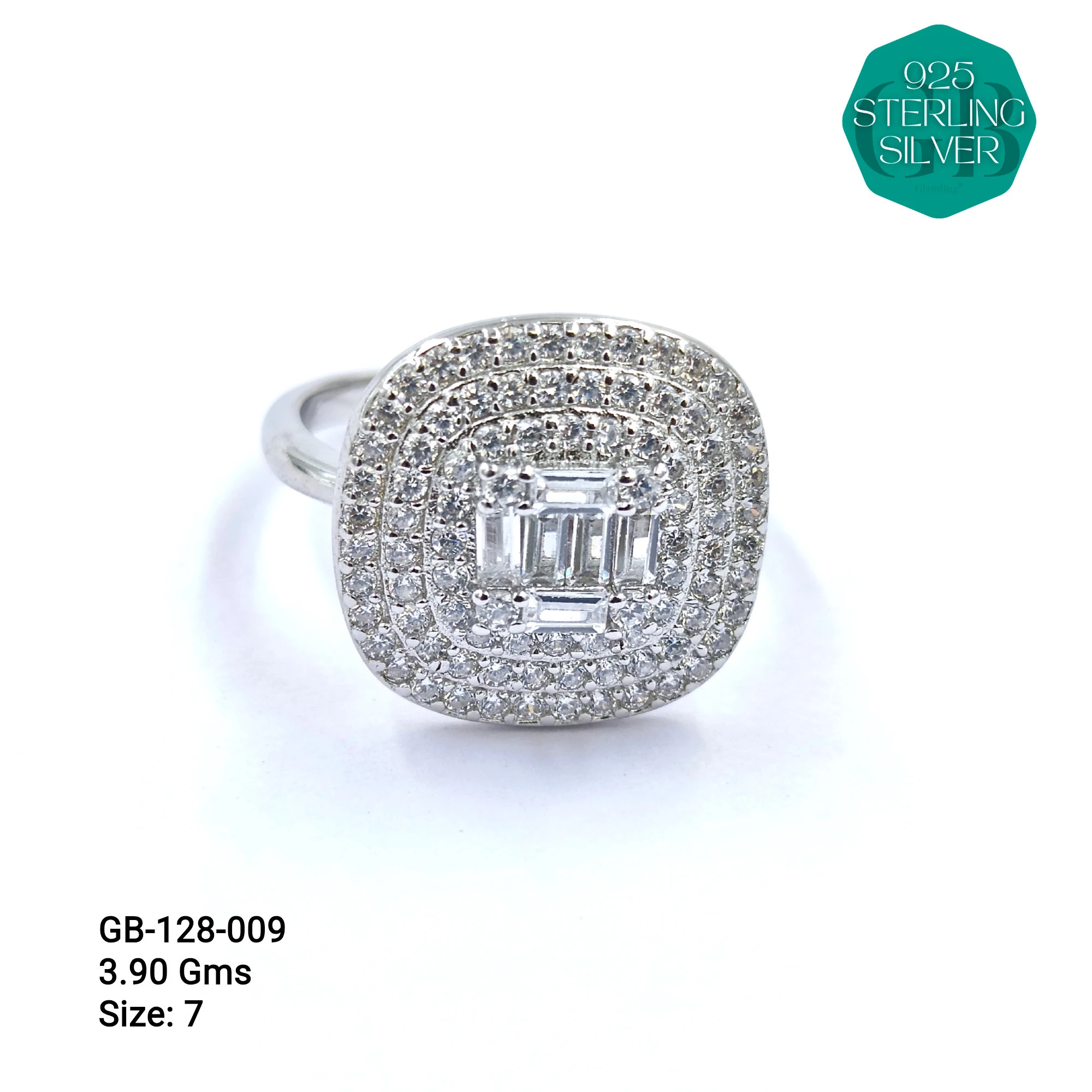 FANCY BAGUETTE RINGS - Premium 925 Silver Jewellery - SKU: GB-128-009 - Hyderabad Silver Importers