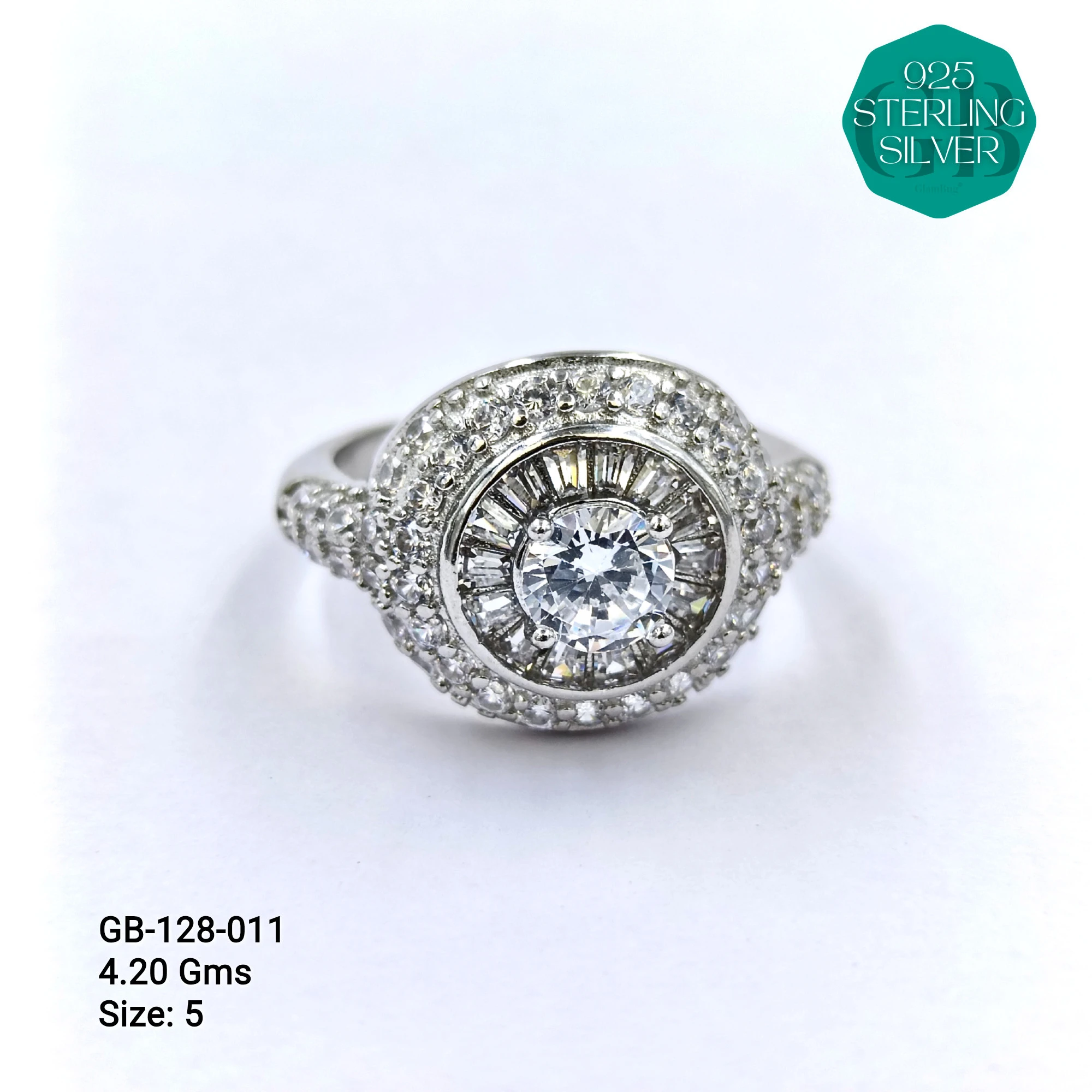 FANCY BAGUETTE RINGS - Premium 925 Silver Jewellery - SKU: GB-128-011 - Hyderabad Silver Importers