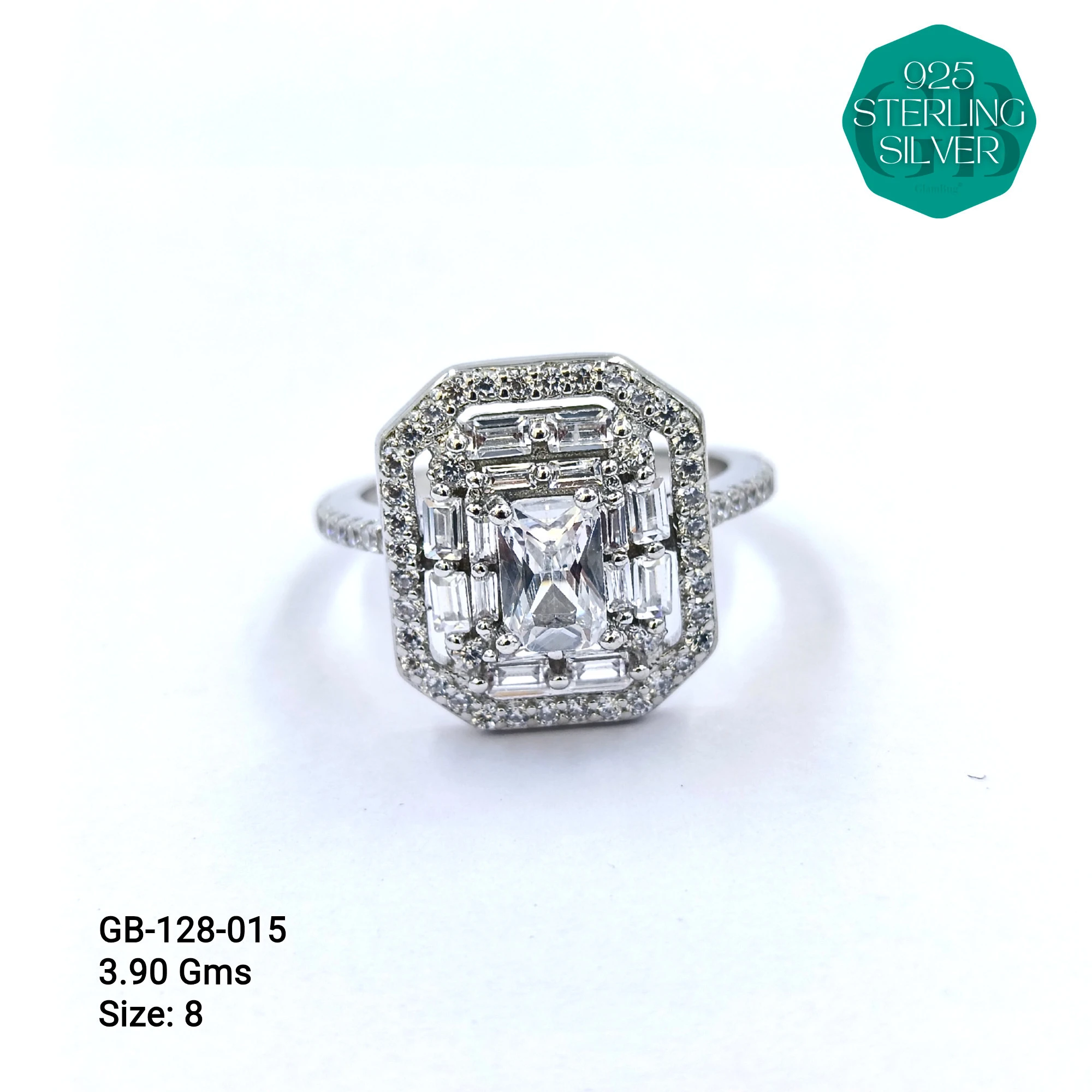 FANCY BAGUETTE RINGS - Premium 925 Silver Jewellery - SKU: GB-128-015 - Hyderabad Silver Importers