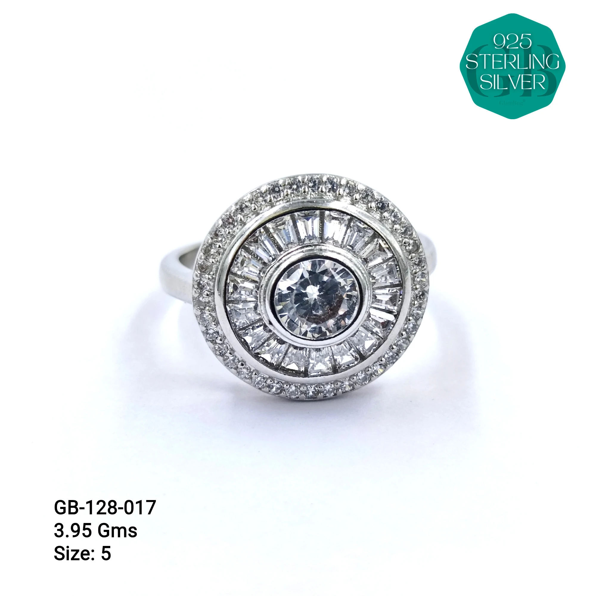 FANCY BAGUETTE RINGS - Premium 925 Silver Jewellery - SKU: GB-128-017 - Hyderabad Silver Importers