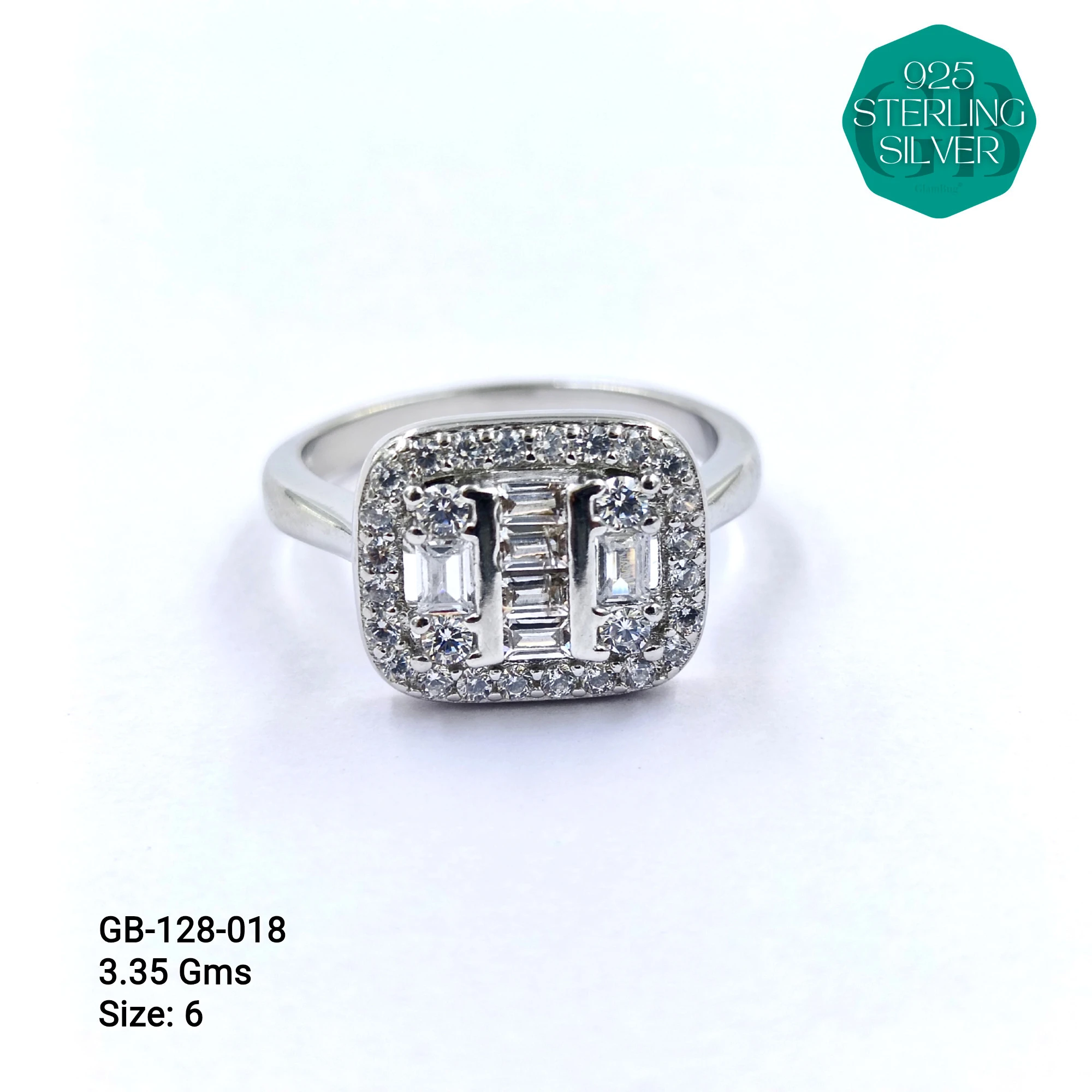 FANCY BAGUETTE RINGS - Premium 925 Silver Jewellery - SKU: GB-128-018 - Hyderabad Silver Importers