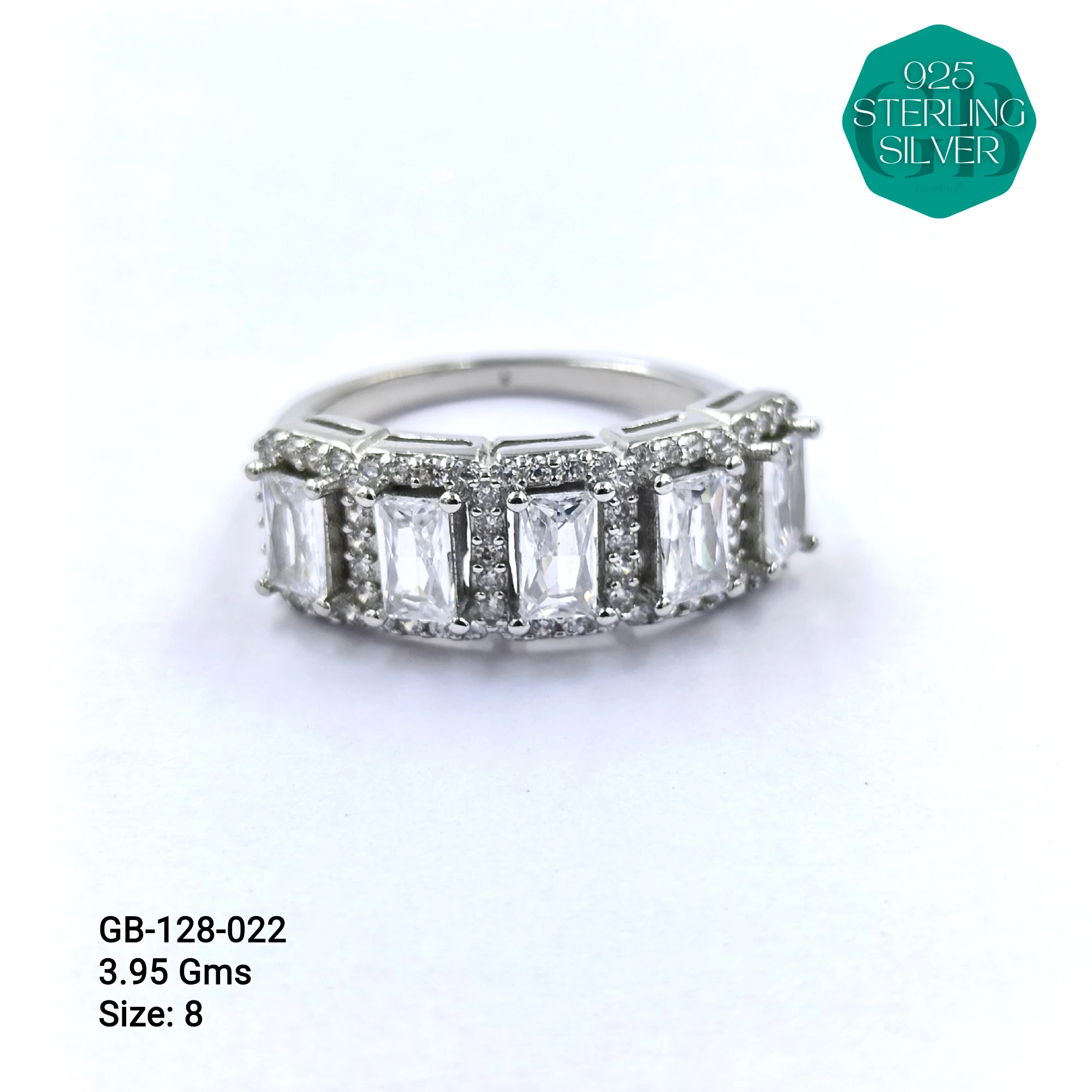 FANCY BAGUETTE RINGS - Premium 925 Silver Jewellery - SKU: GB-128-022 - Hyderabad Silver Importers