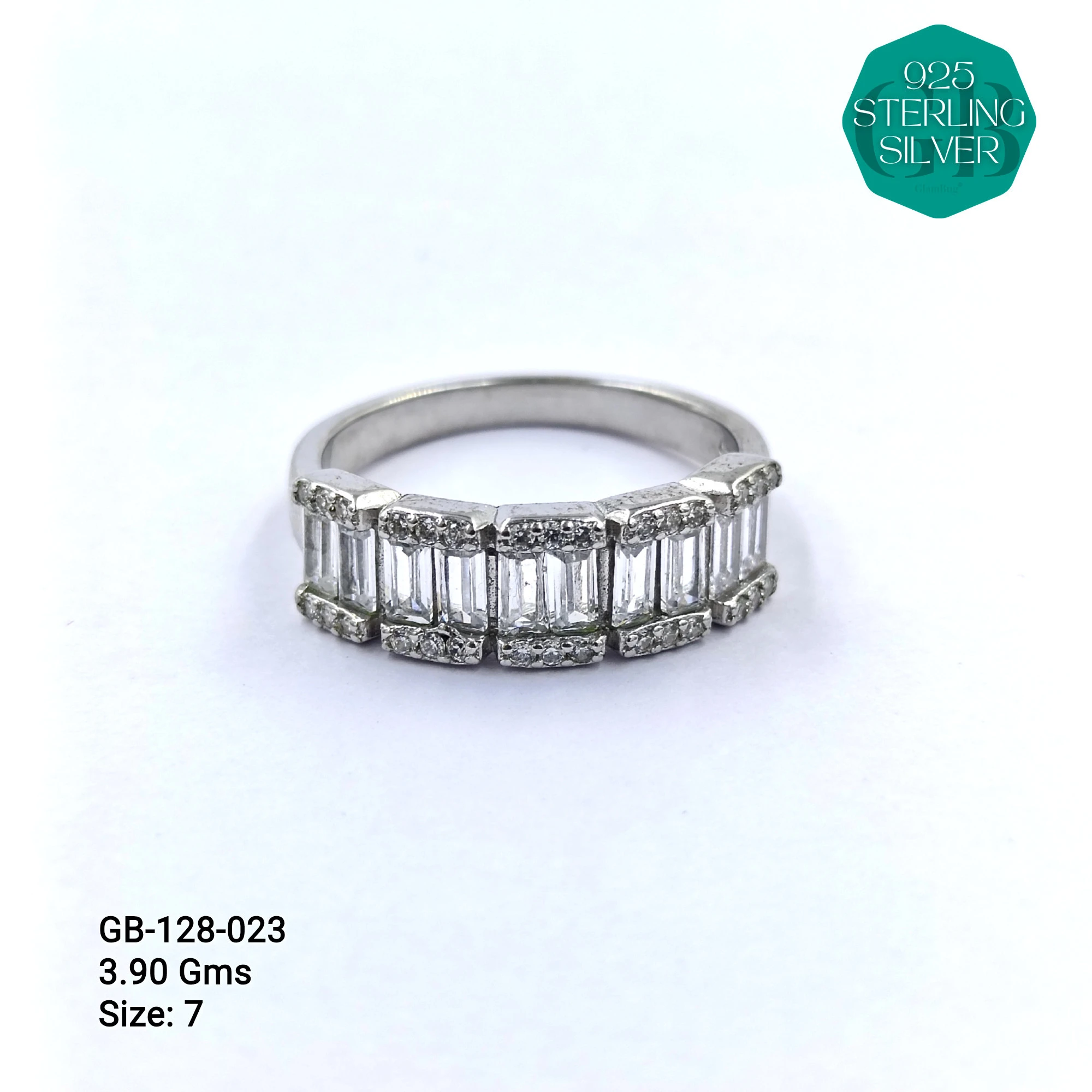FANCY BAGUETTE RINGS - Premium 925 Silver Jewellery - SKU: GB-128-023 - Hyderabad Silver Importers
