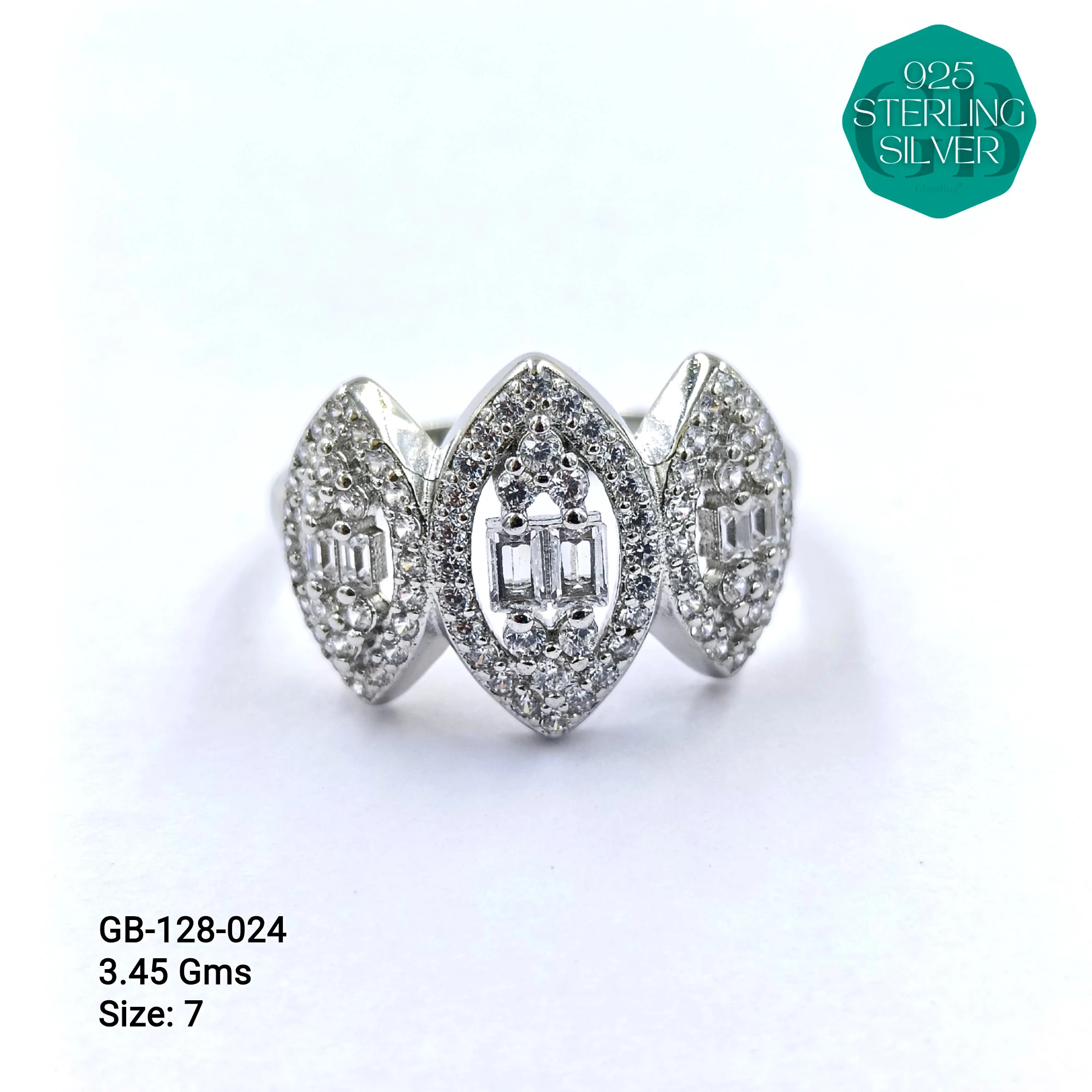 FANCY BAGUETTE RINGS - Premium 925 Silver Jewellery - SKU: GB-128-024 - Hyderabad Silver Importers
