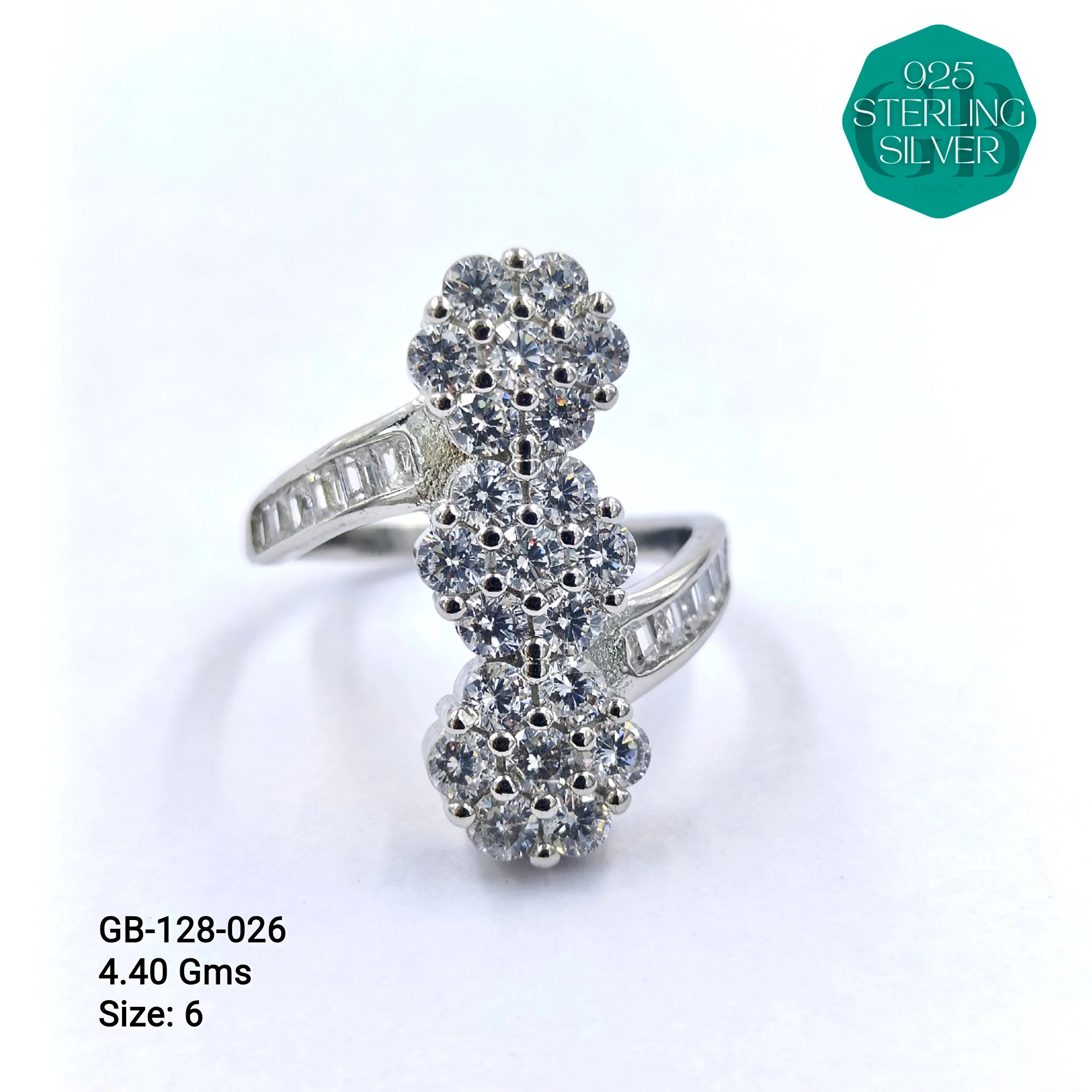 FANCY BAGUETTE RINGS - Premium 925 Silver Jewellery - SKU: GB-128-026 - Hyderabad Silver Importers