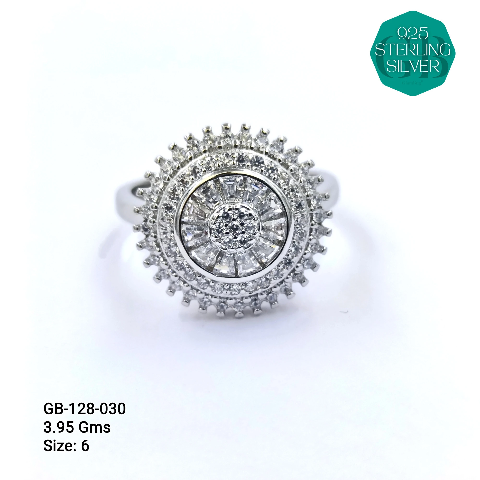 FANCY BAGUETTE RINGS - Premium 925 Silver Jewellery - SKU: GB-128-030 - Hyderabad Silver Importers