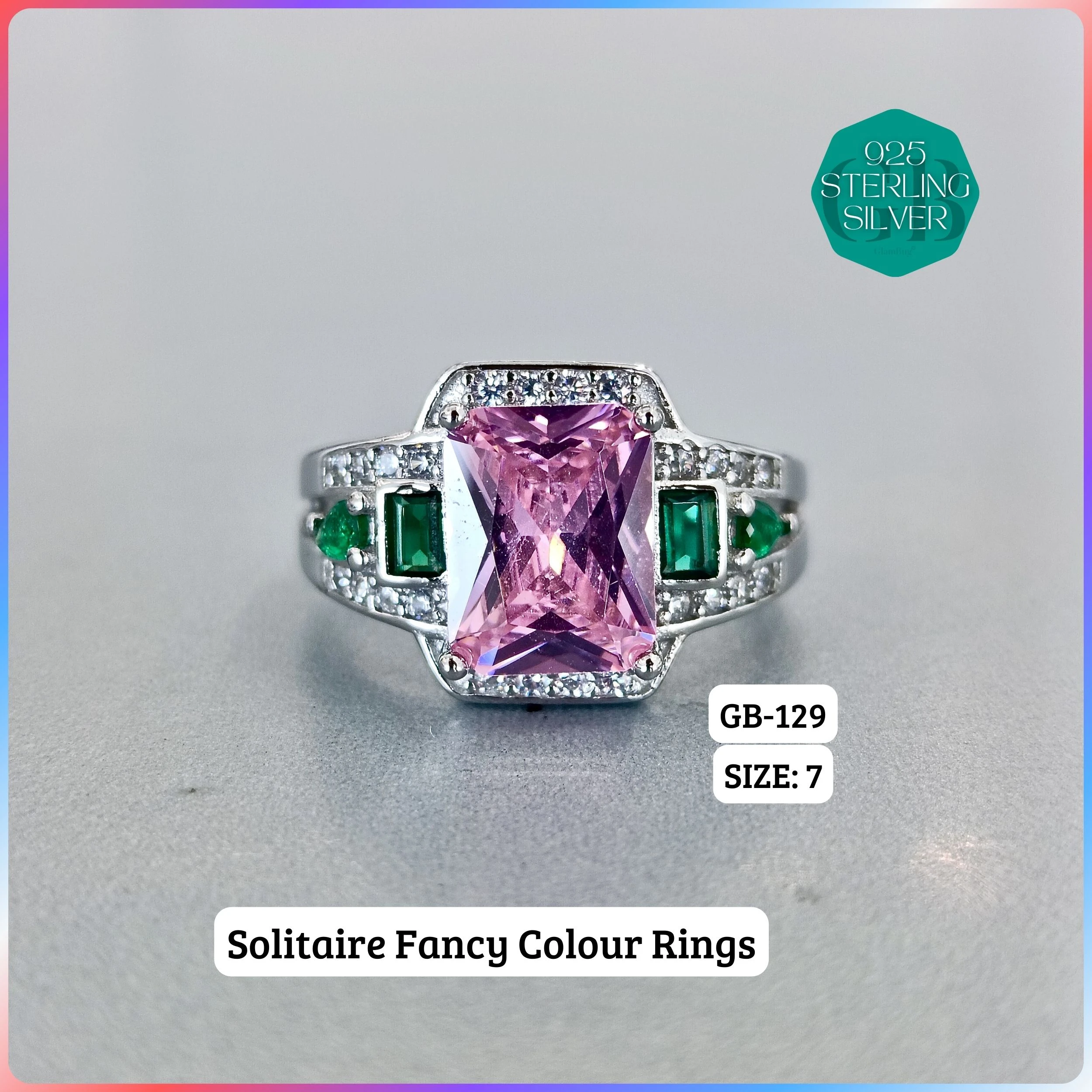 CZ CENTER COLOUR SOLITAIRE FAN RING - Premium 925 Silver Jewellery - SKU: GB-129-024 - Hyderabad Silver Importers