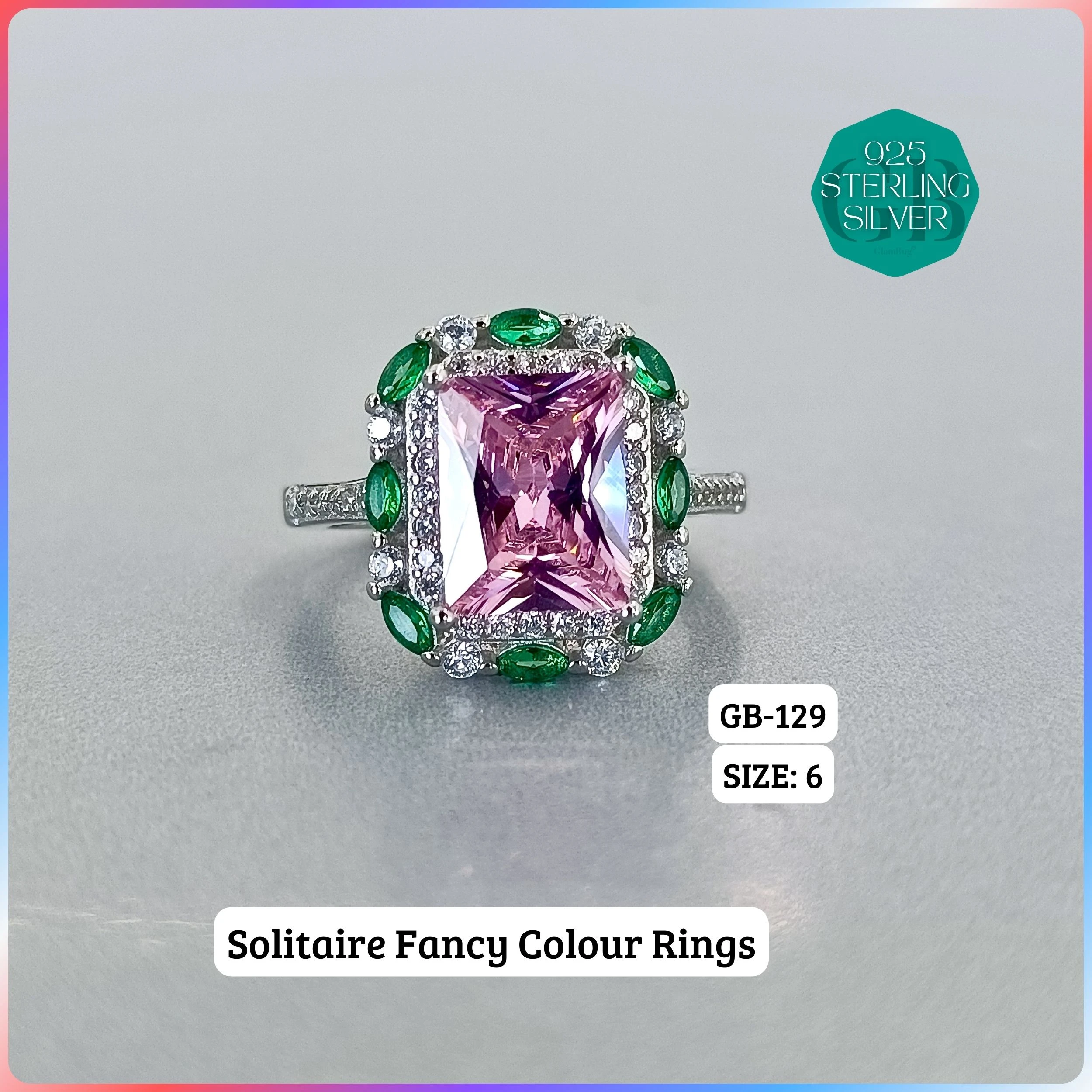 CZ CENTER COLOUR SOLITAIRE FAN RING - Premium 925 Silver Jewellery - SKU: GB-129-031 - Hyderabad Silver Importers