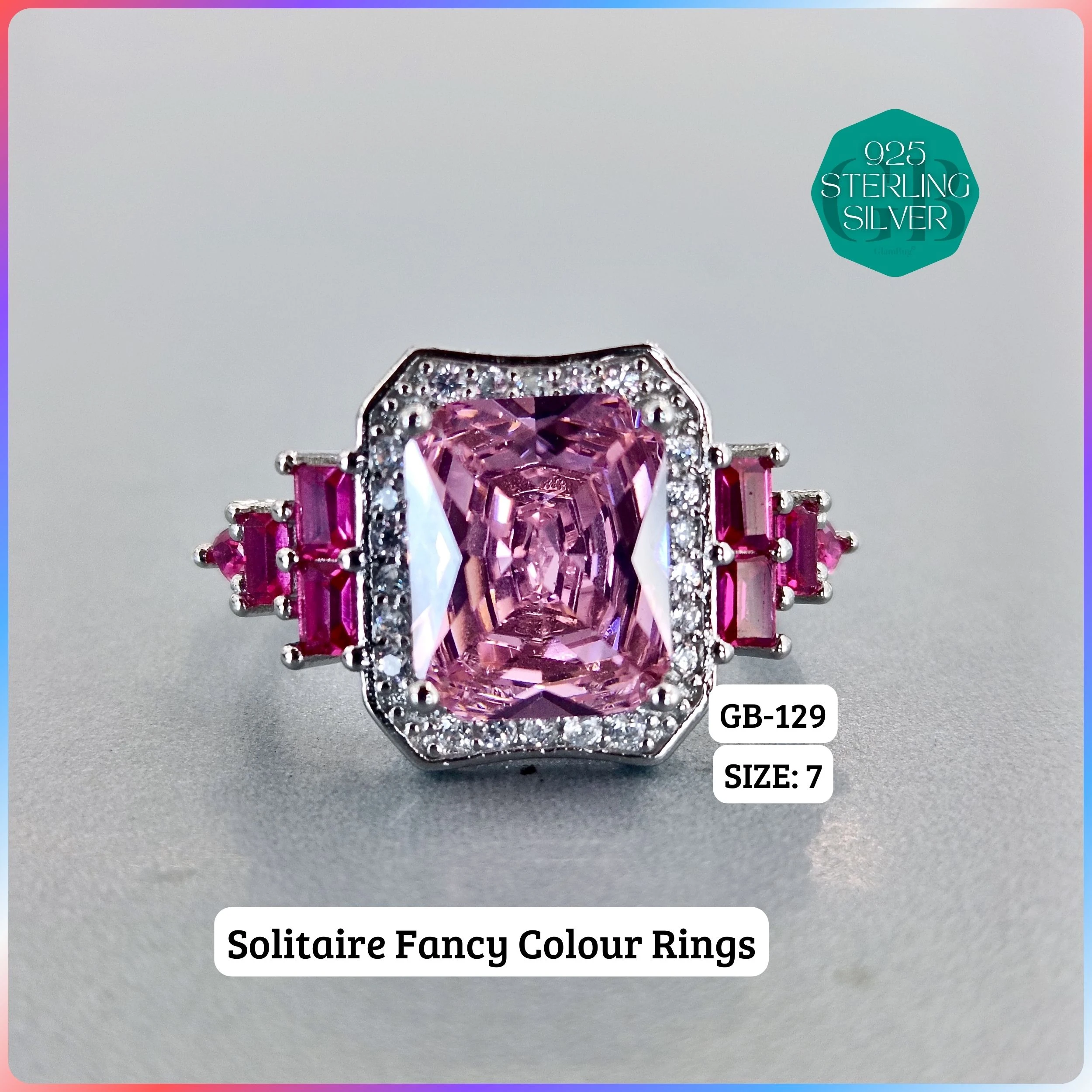 CZ CENTER COLOUR SOLITAIRE FAN RING - Premium 925 Silver Jewellery - SKU: GB-129-051 - Hyderabad Silver Importers