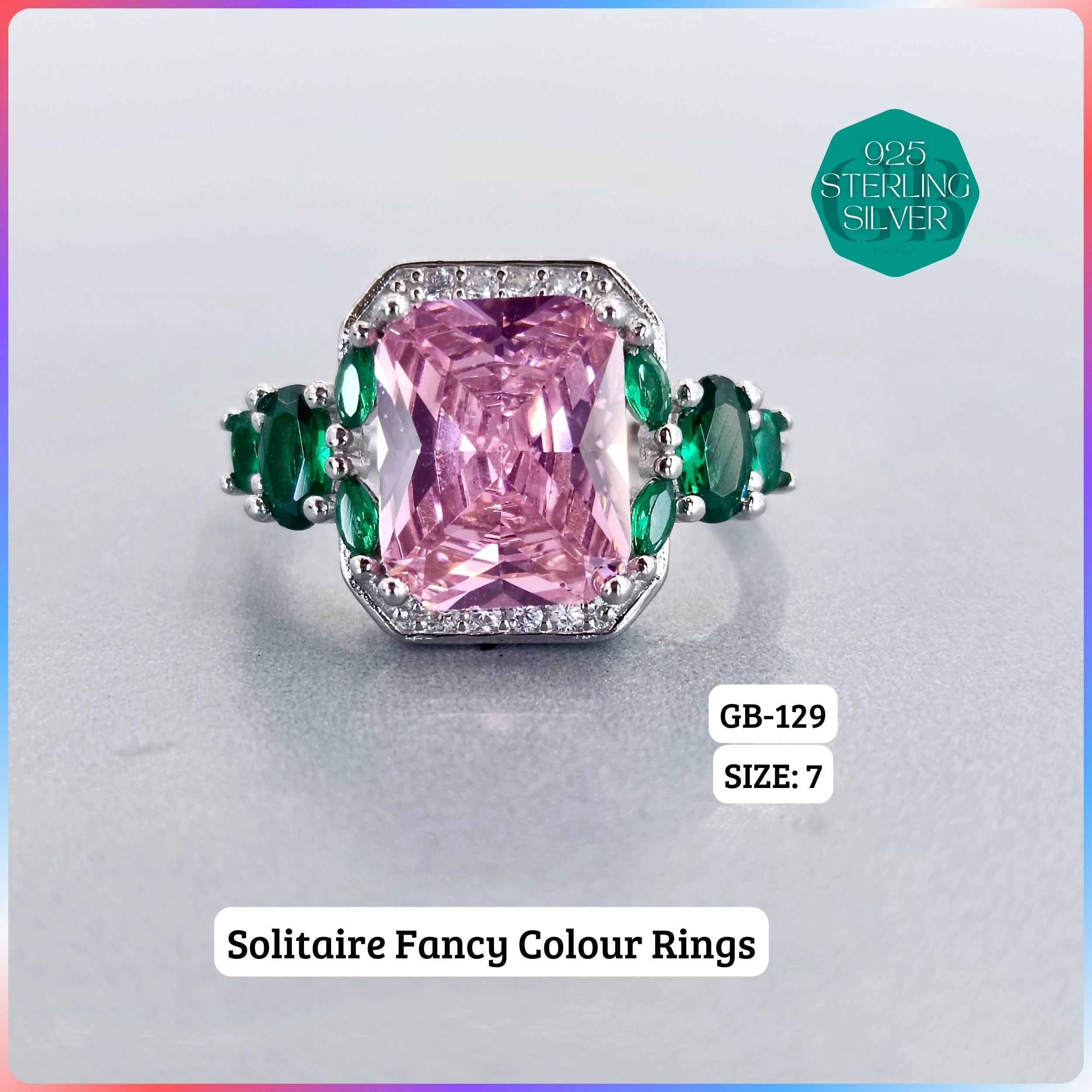 CZ CENTER COLOUR SOLITAIRE FAN RING - Premium 925 Silver Jewellery - SKU: GB-129-065 - Hyderabad Silver Importers