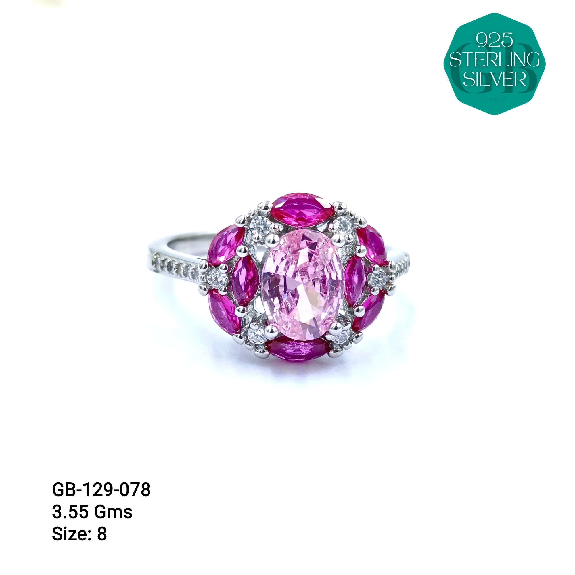 CZ CENTER COLOUR SOLITAIRE FAN RING - Premium 925 Silver Jewellery - SKU: GB-129-078 - Hyderabad Silver Importers