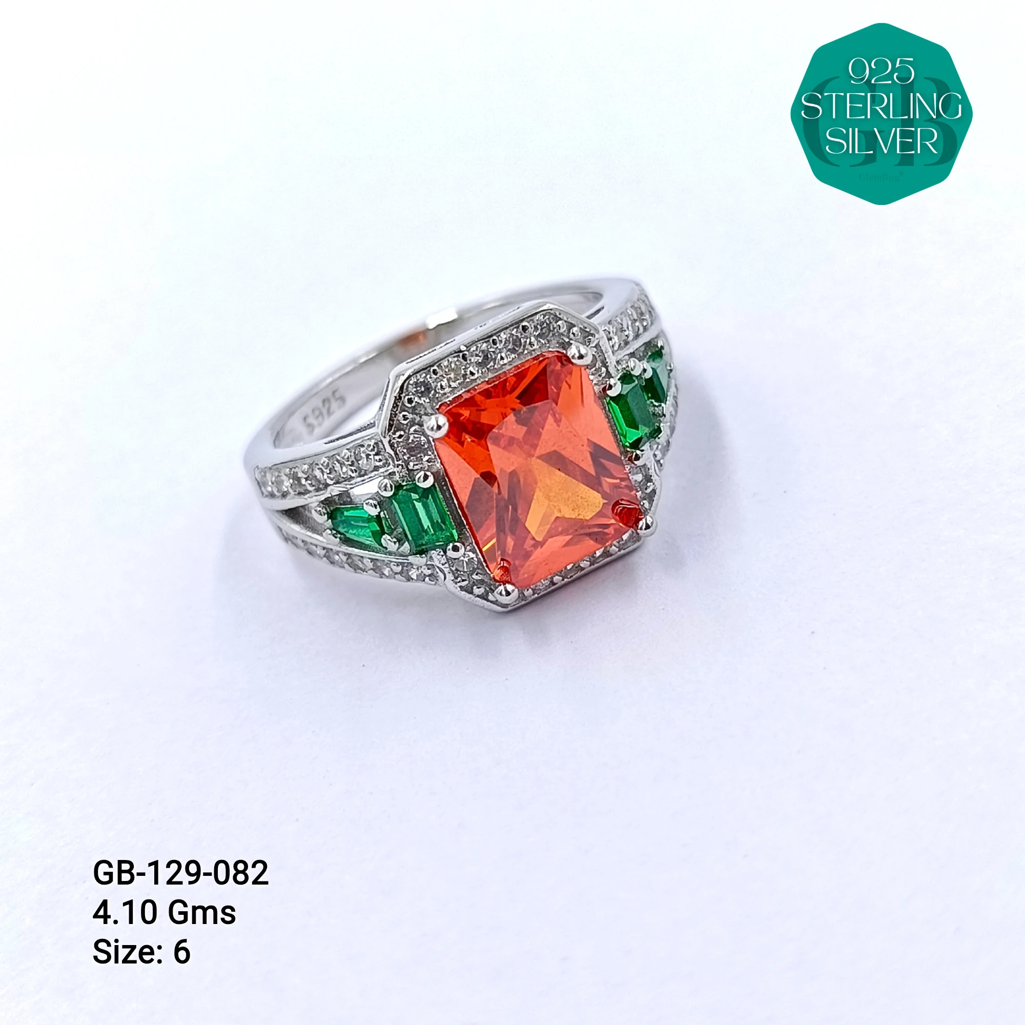CZ CENTER COLOUR SOLITAIRE FAN RING - Premium 925 Silver Jewellery - SKU: GB-129-082 - Hyderabad Silver Importers